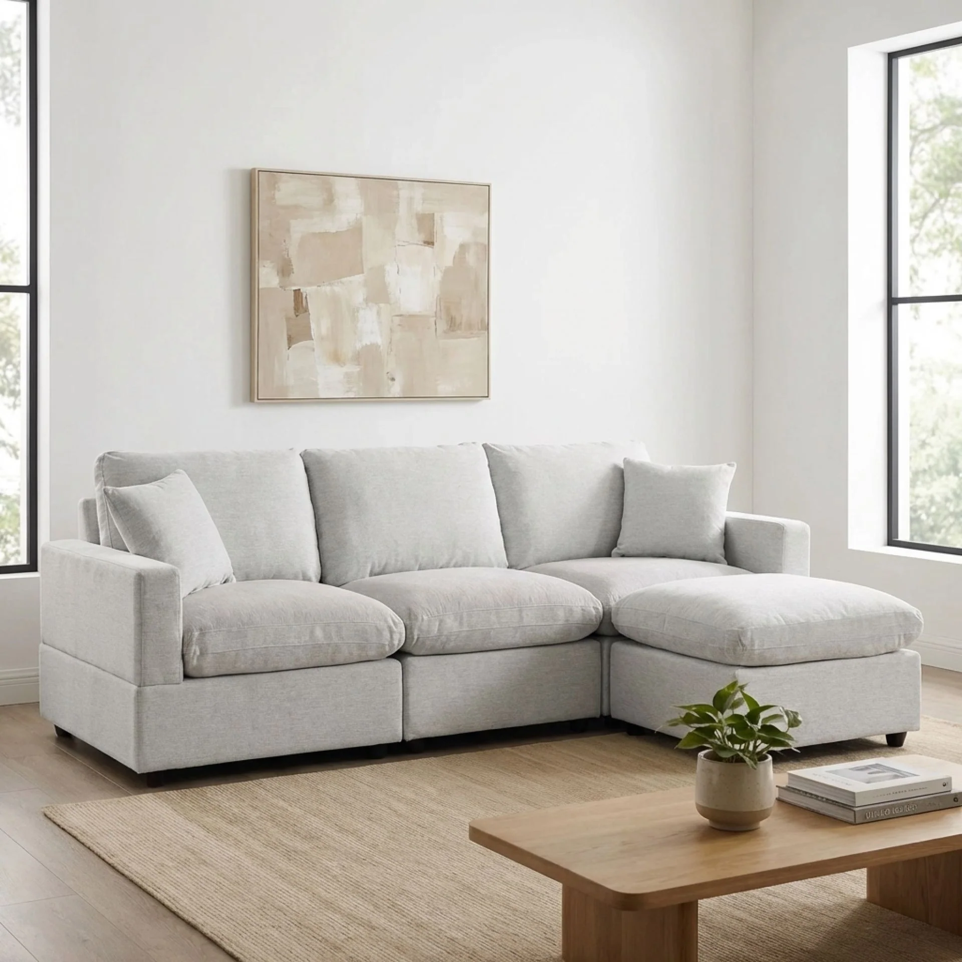 Hexham 3 Seater Modular Sofa with Ottoman - Grey - Image 3