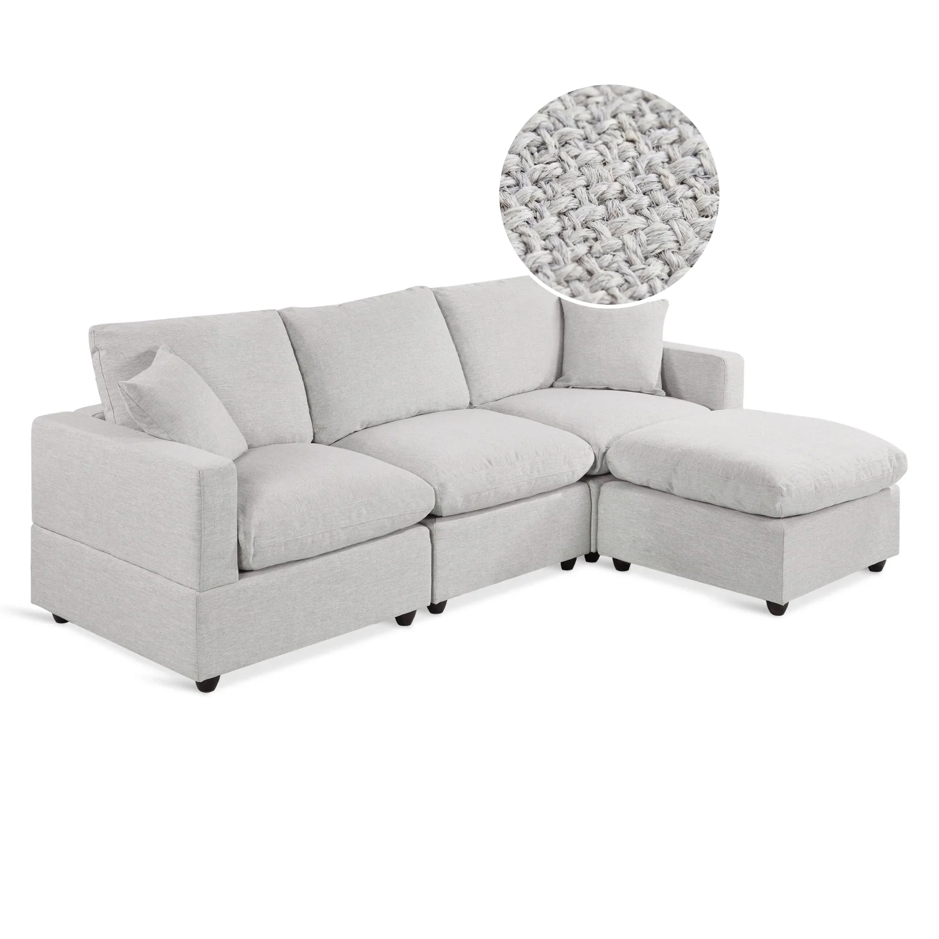 Hexham 3 Seater Modular Sofa with Ottoman - Grey - Image 8