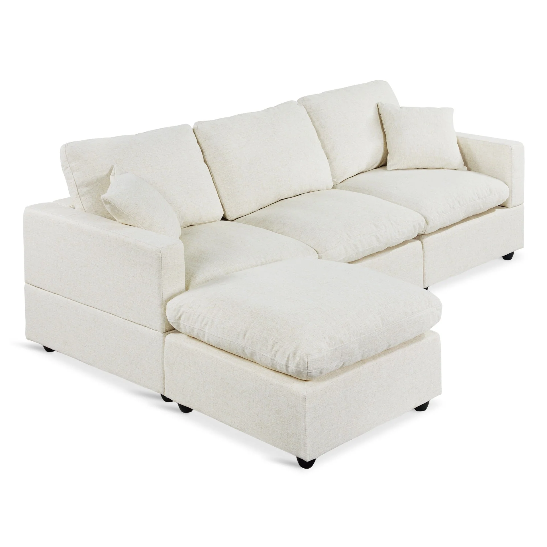 Hexham 3 Seater Modular Sofa with Ottoman - Linen Cream - Image 10