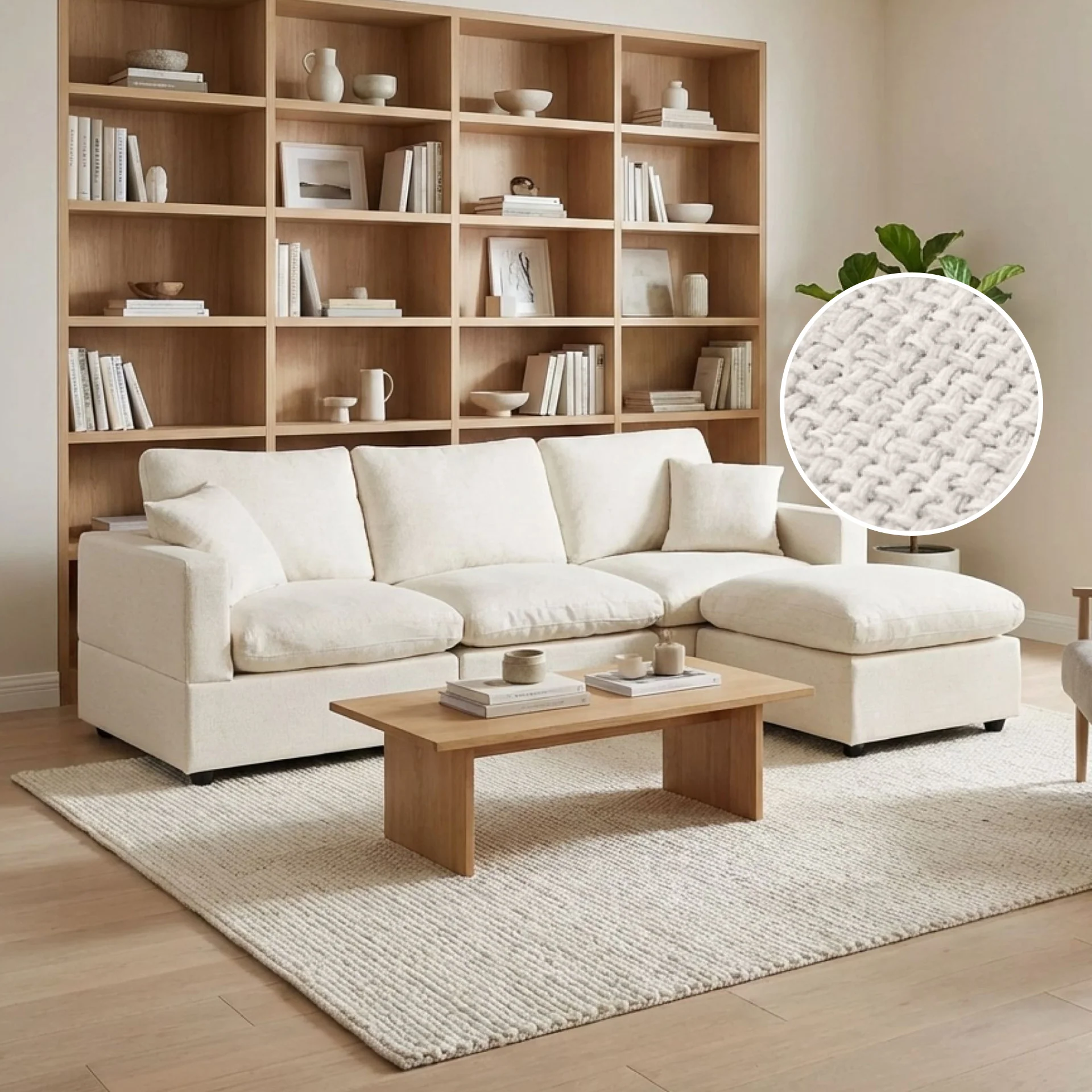 Hexham 3 Seater Modular Sofa with Ottoman - Linen Cream - Image 2