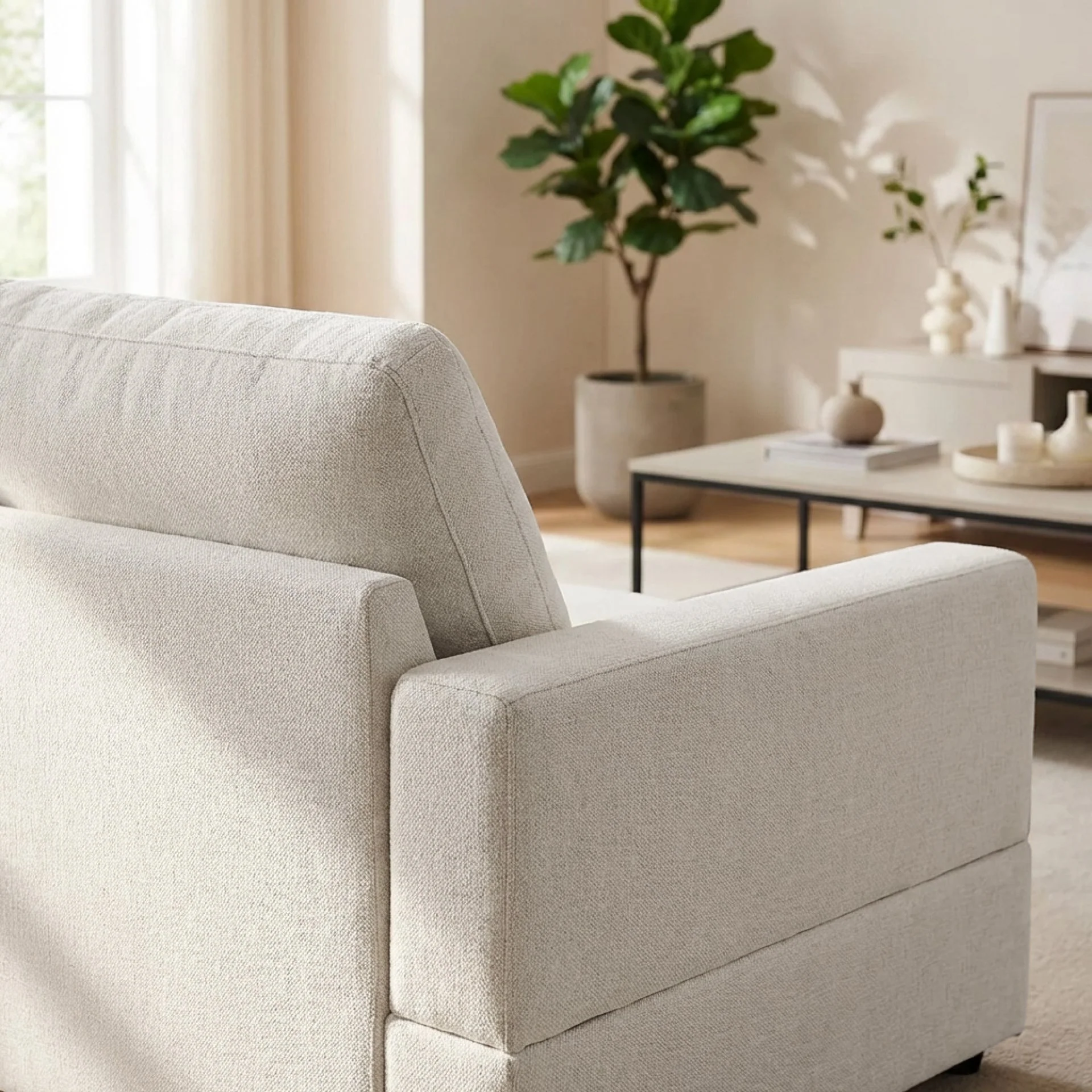 Hexham 3 Seater Modular Sofa with Ottoman - Linen Cream - Image 5