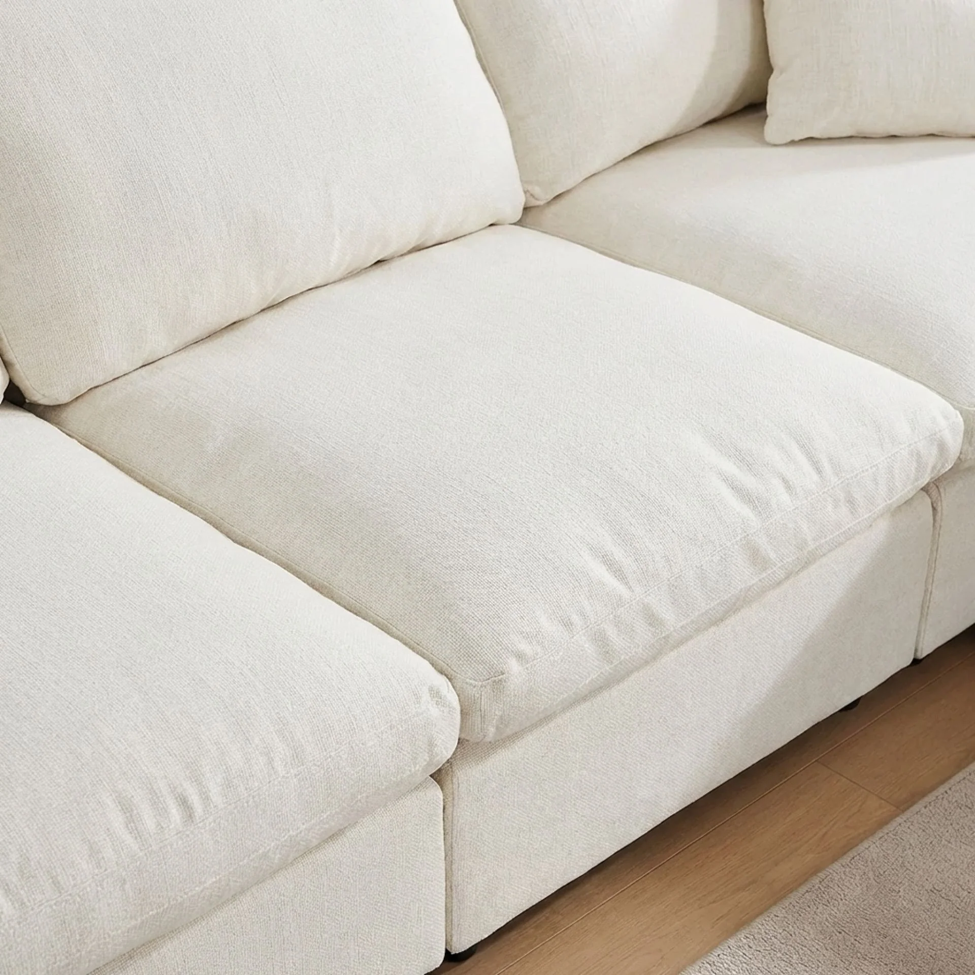 Hexham 3 Seater Modular Sofa with Ottoman - Linen Cream - Image 6