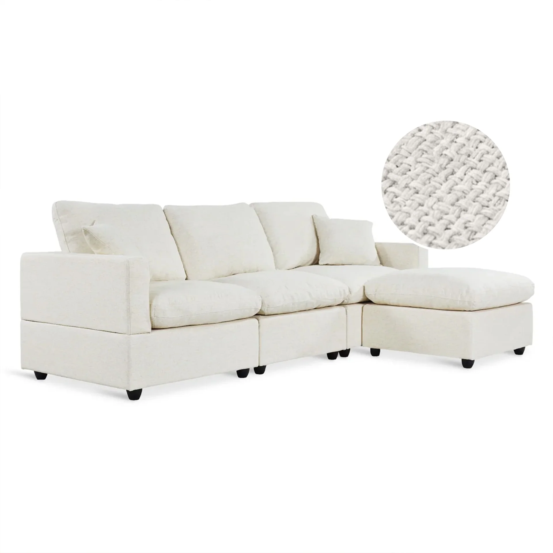 Hexham 3 Seater Modular Sofa with Ottoman - Linen Cream - Image 7