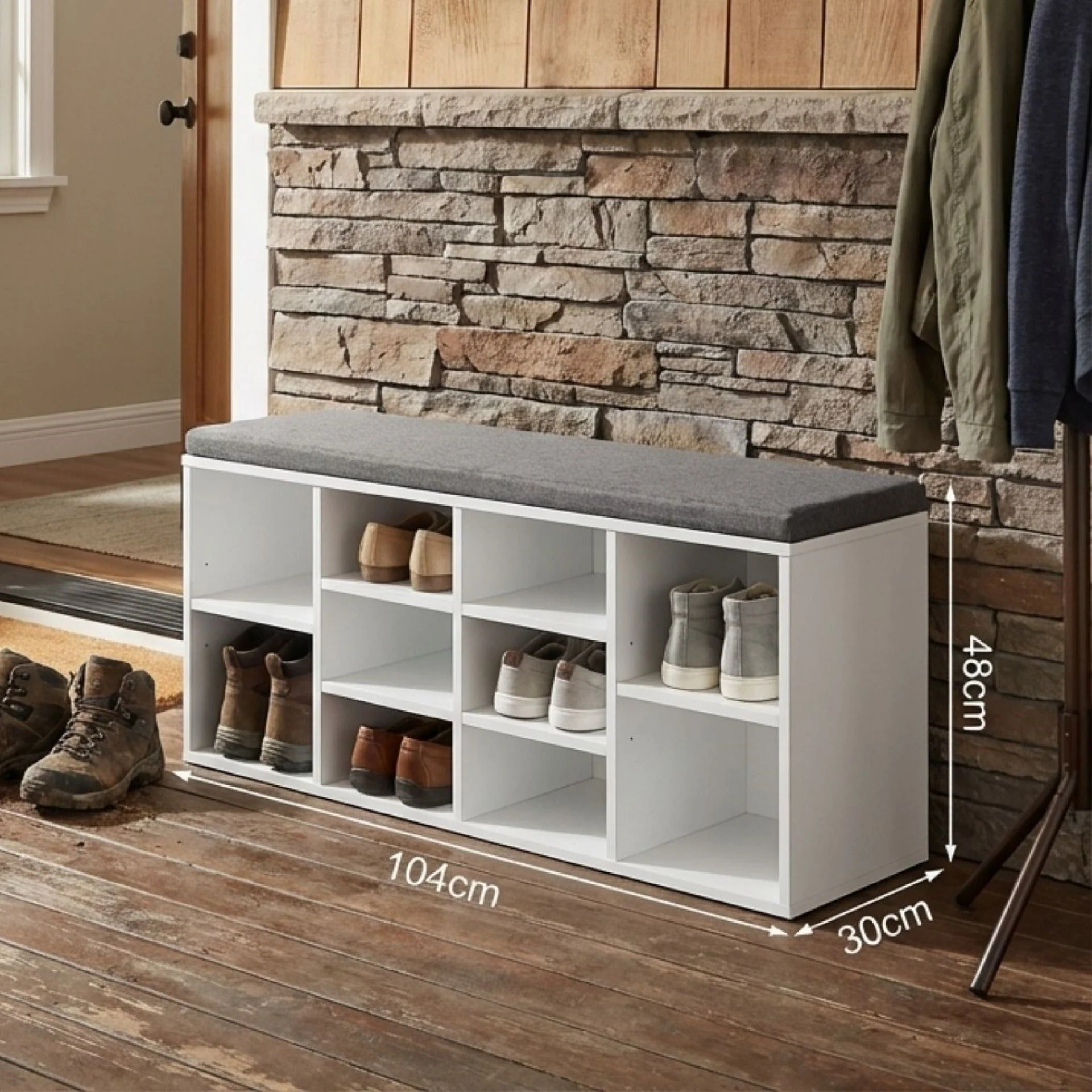 Hikaka Shoe Cabinet Shoe Bench - White - Image 4