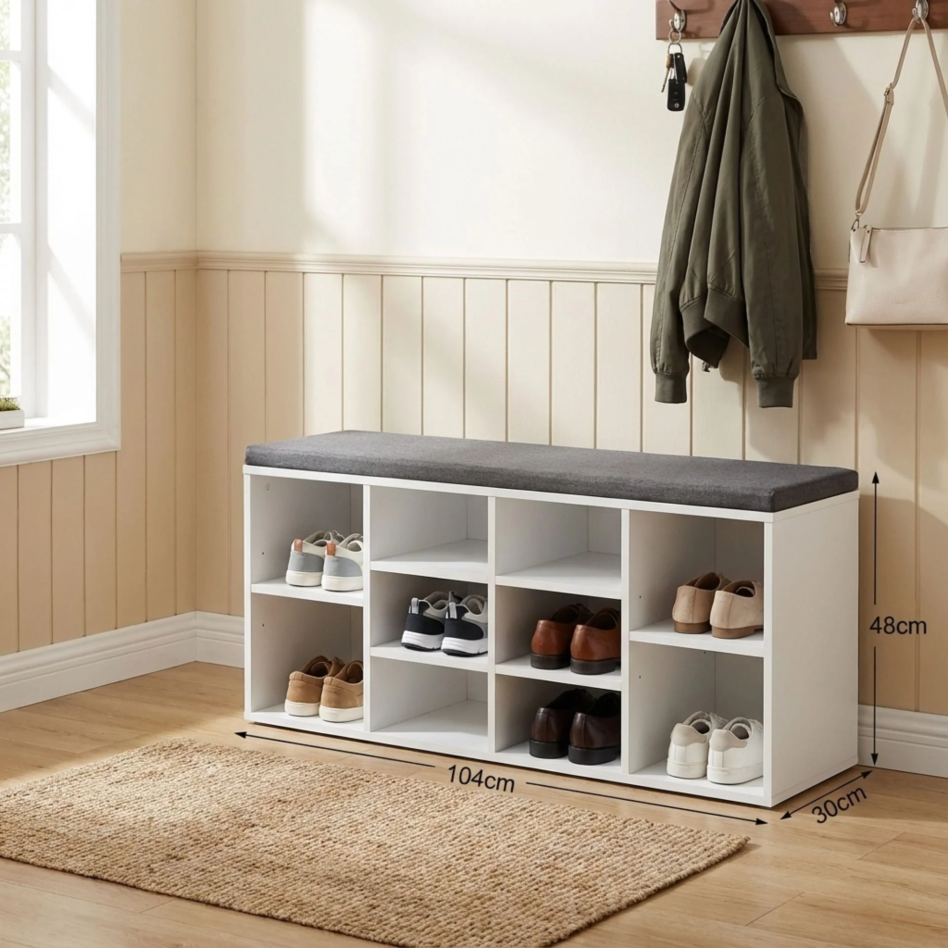 Hikaka Shoe Cabinet Shoe Bench - White - Image 5