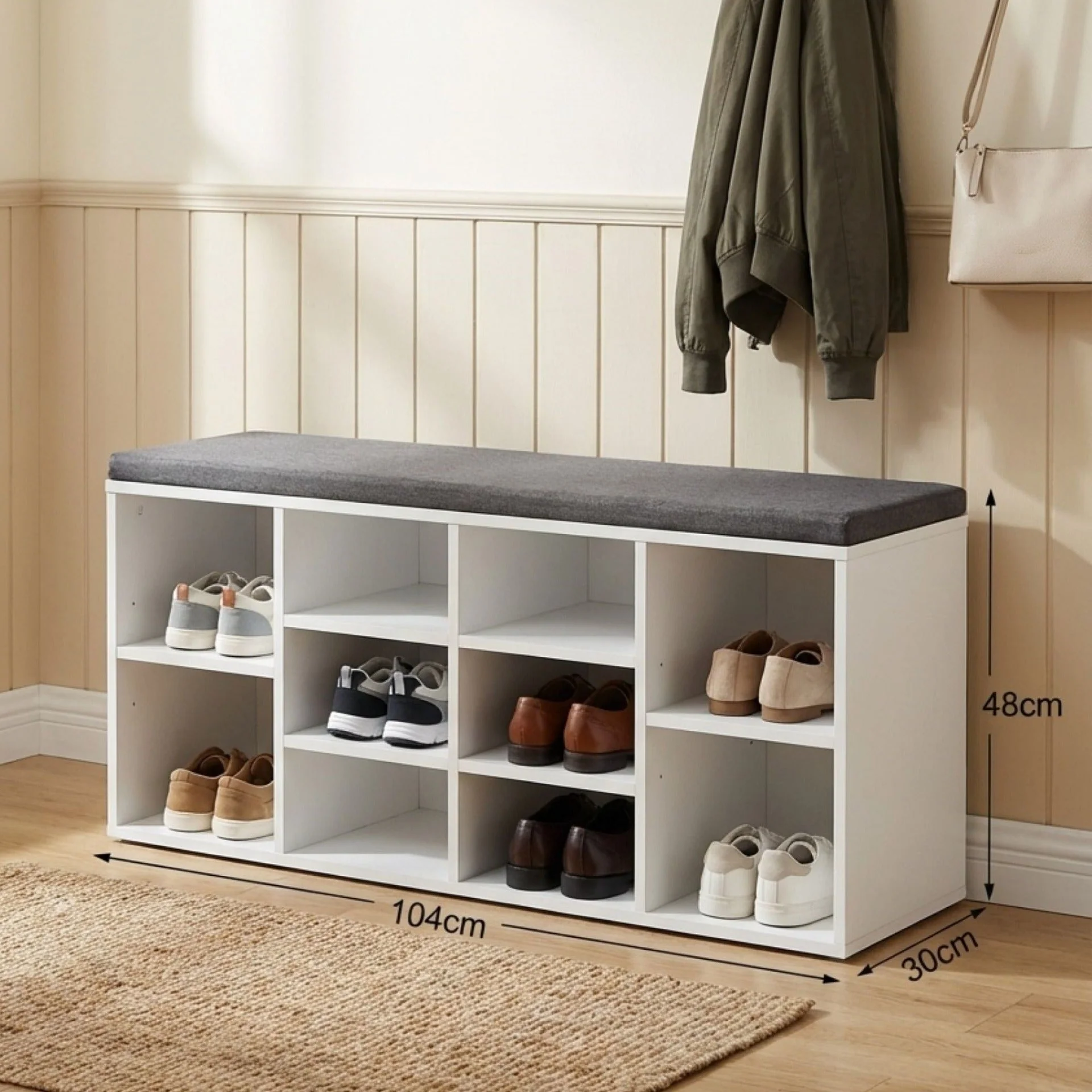 Hikaka Shoe Cabinet Shoe Bench - White - Image 6