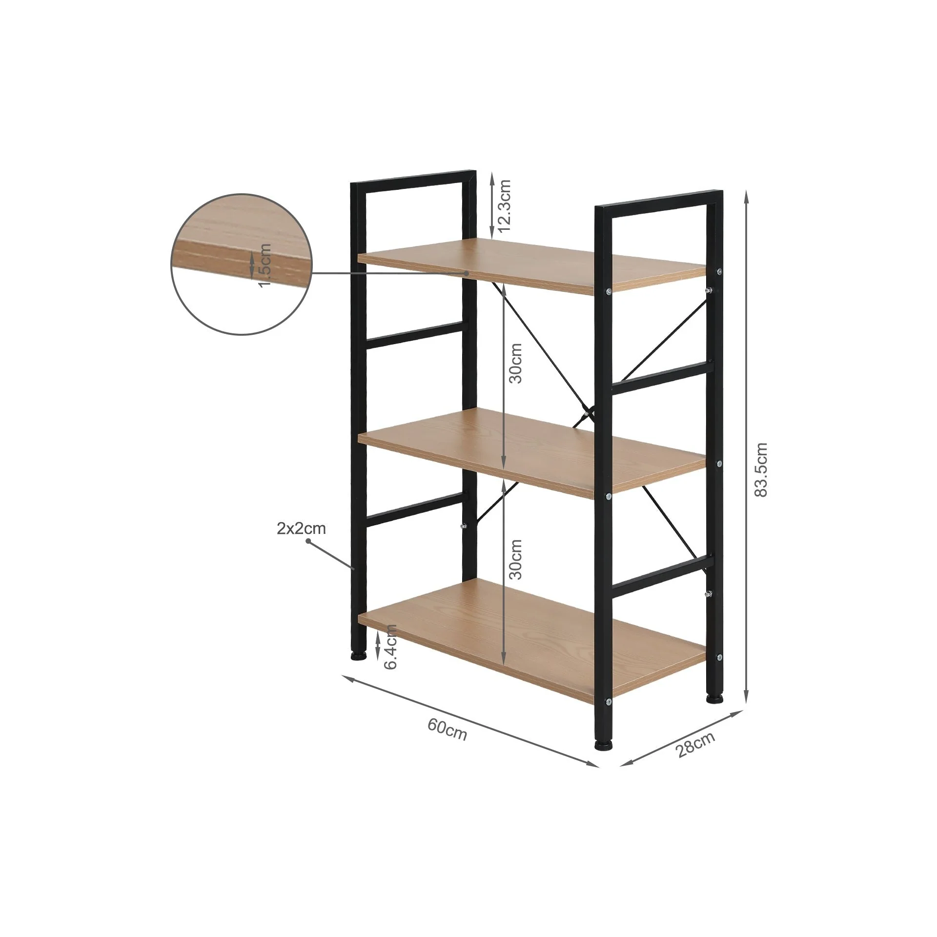 Hikuai 3 Tier Bookshelf - Natural + Black - Image 10