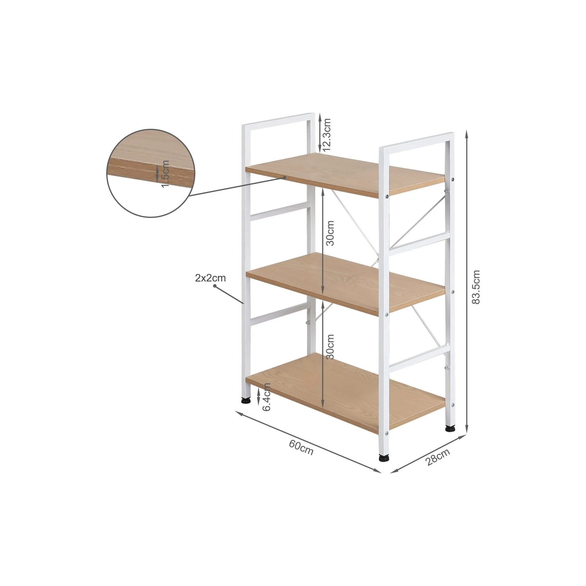 Hikuai 3 Tier Bookshelf - Natural + White - Image 12