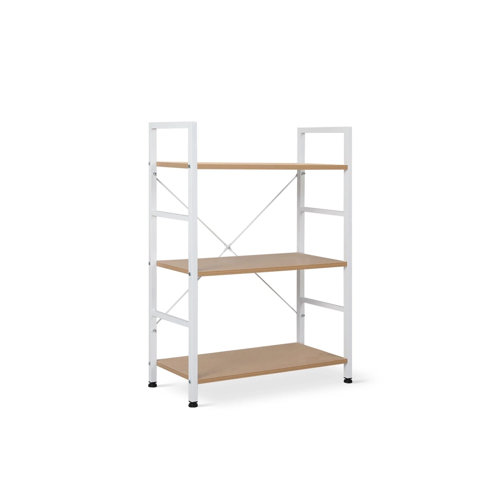 Hikuai 3 Tier Bookshelf - Natural + White - Image 7