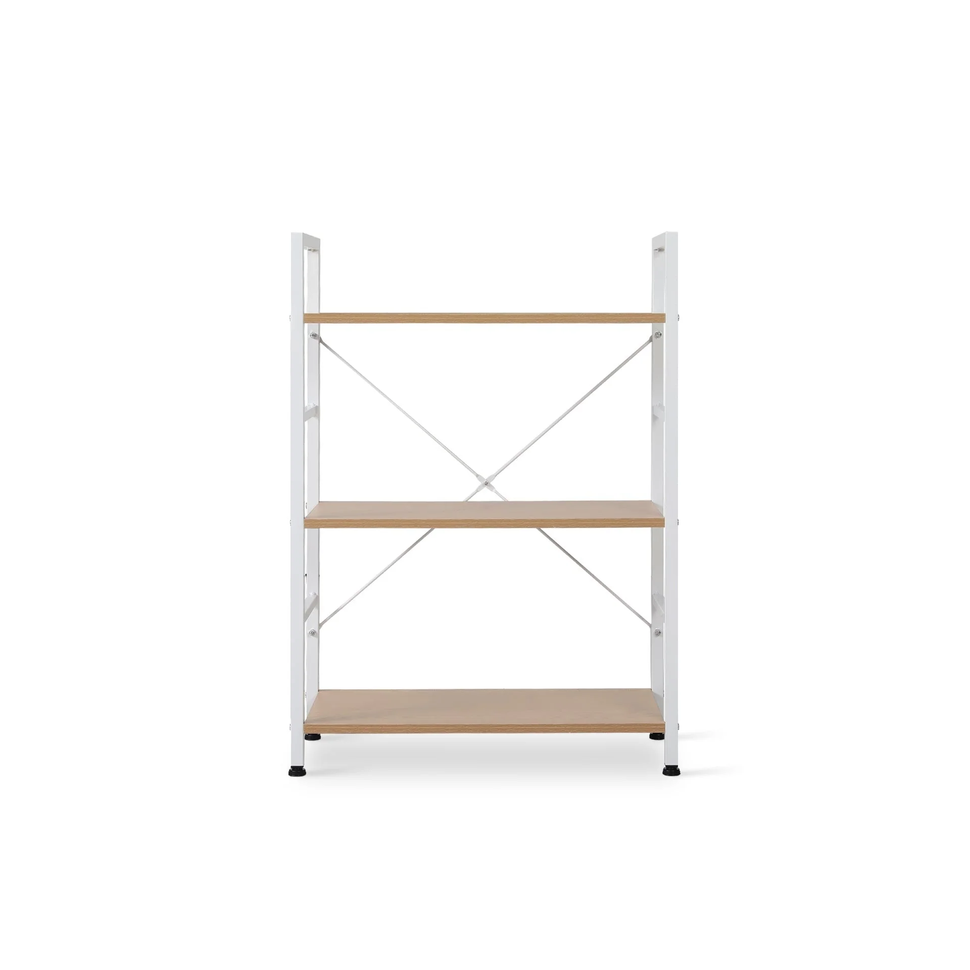 Hikuai 3 Tier Bookshelf - Natural + White - Image 8