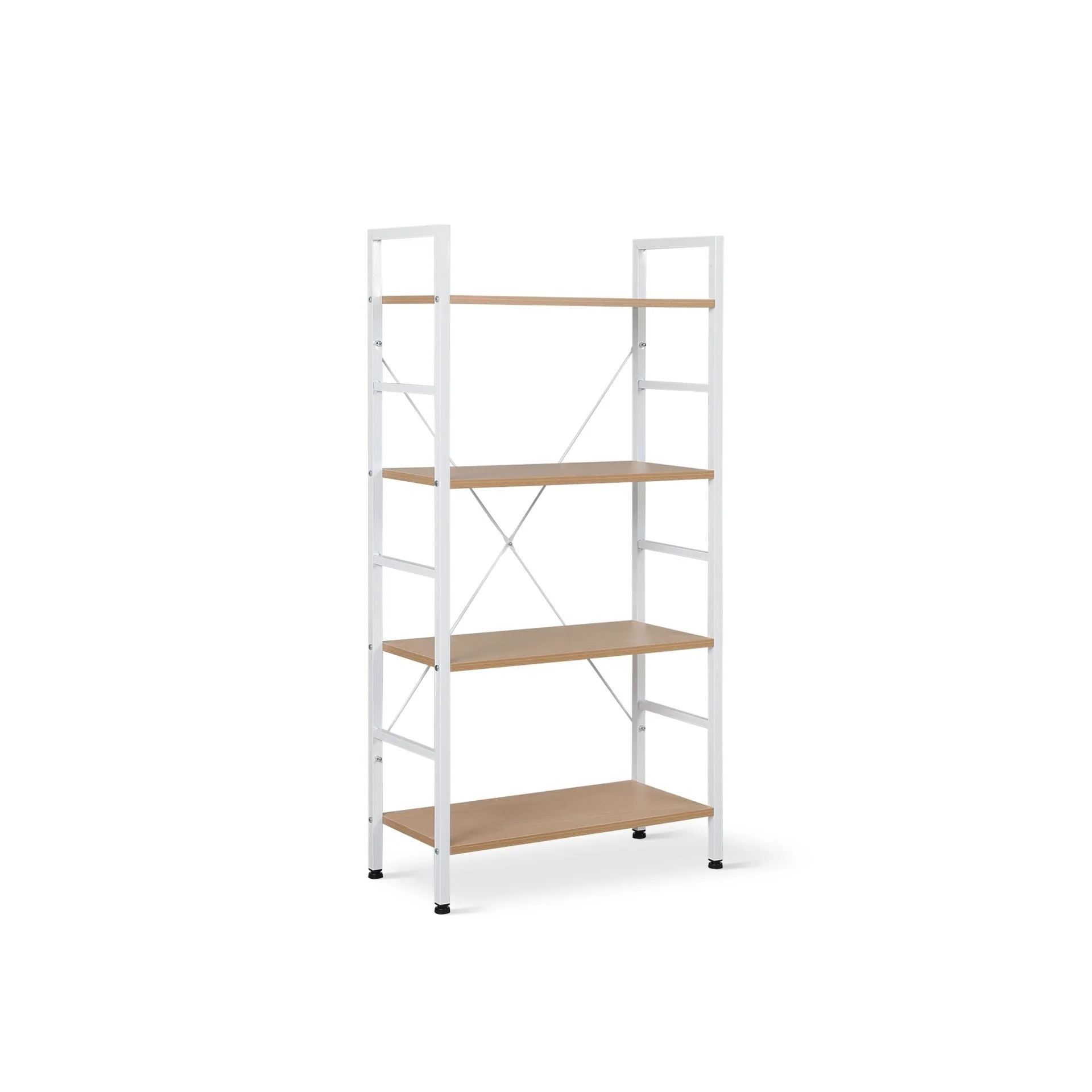 Hikuai 4 Tier Bookshelf - Natural + White - Image 4