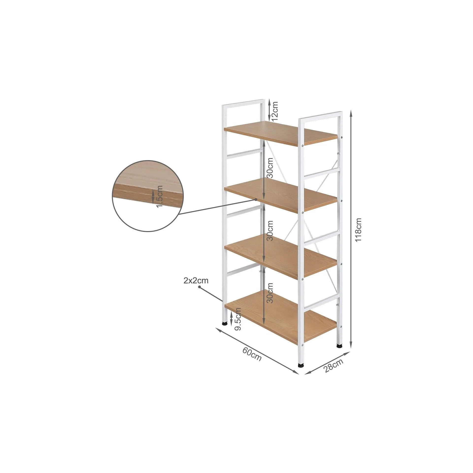 Hikuai 4 Tier Bookshelf - Natural + White - Image 8