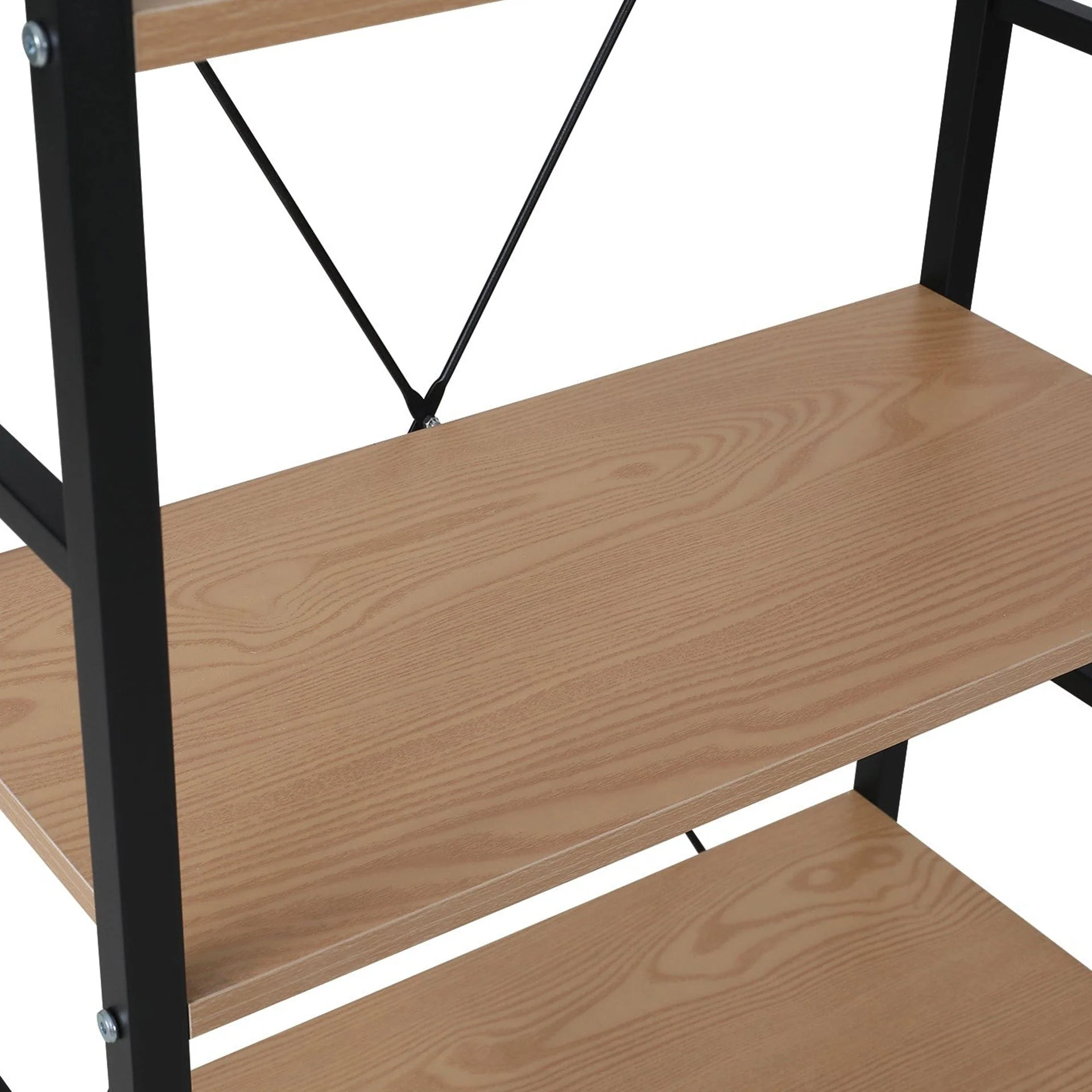 Hikuai 5 Tier Bookshelf - Natural + Black - Image 9