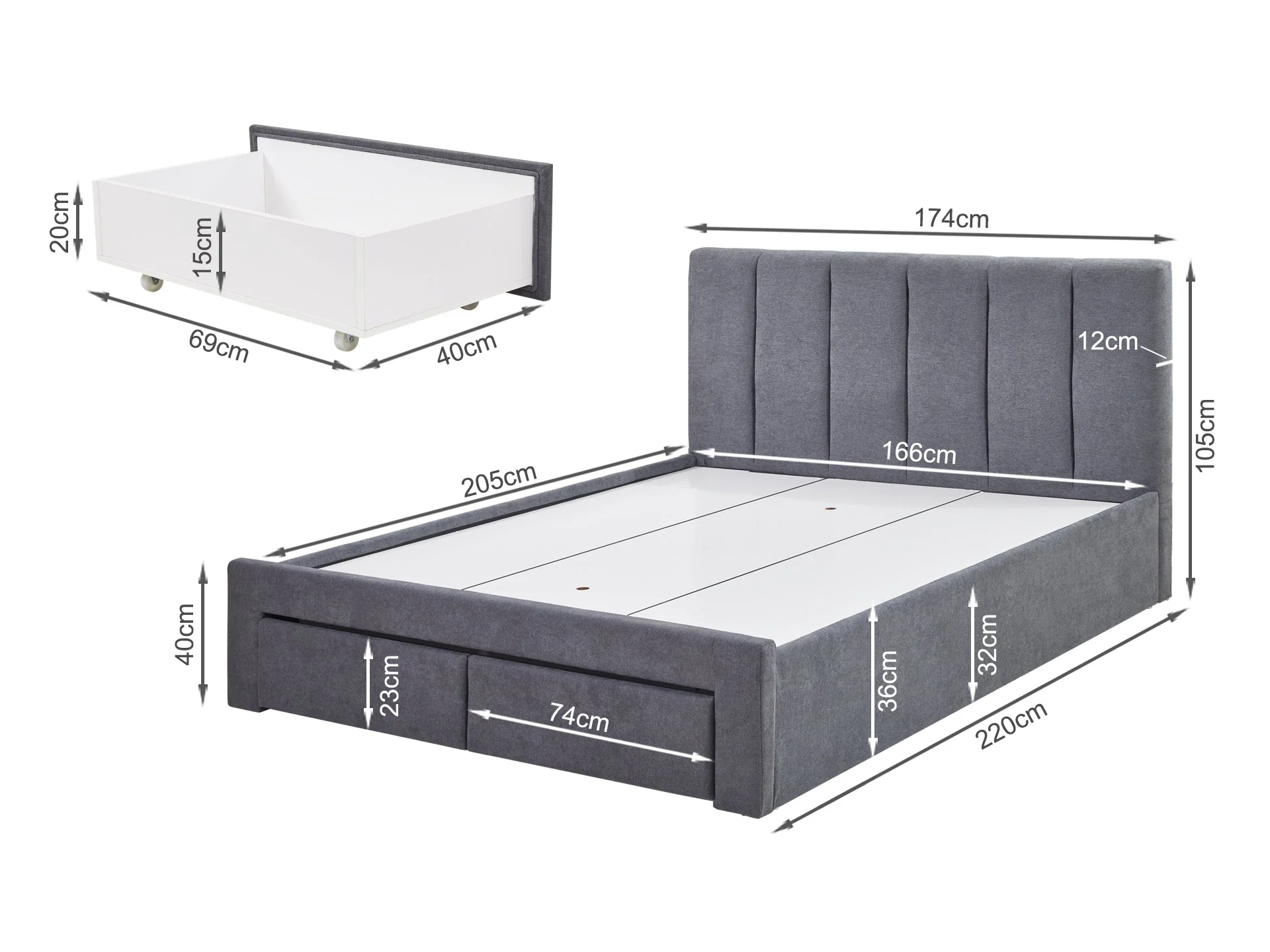 HLOLELA King Bed Frame with Storage - DARK GREY - Image 11