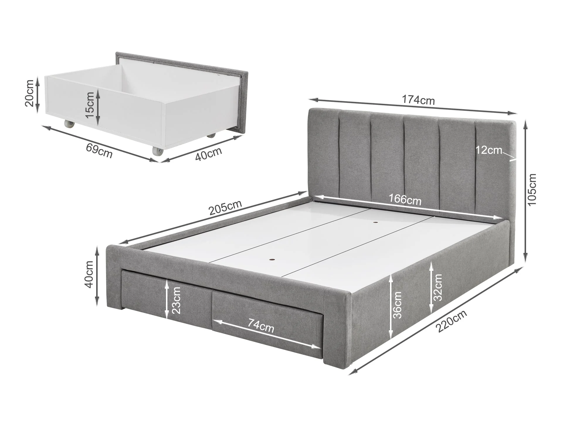 HLOLELA King Bed Frame with Storage - LIGHT GREY - Image 10