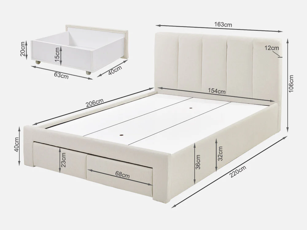 HLOLELA Queen Bed Frame with Storage - BEIGE - Image 10