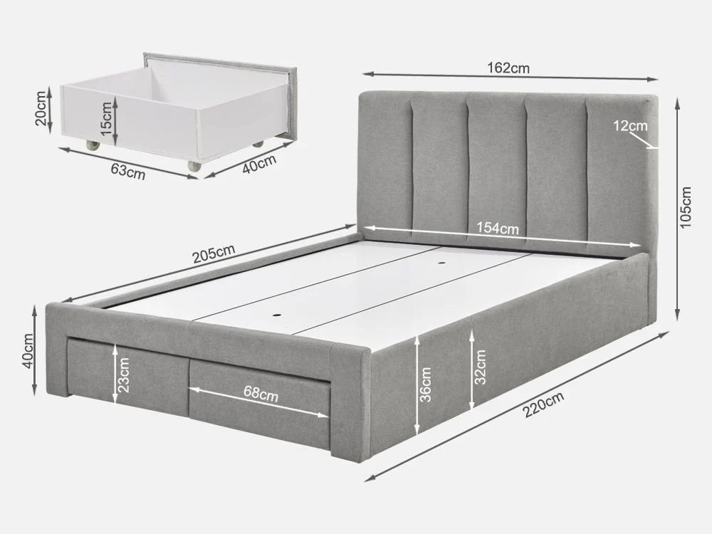 HLOLELA Queen Bed Frame with Storage - LIGHT GREY - Image 11