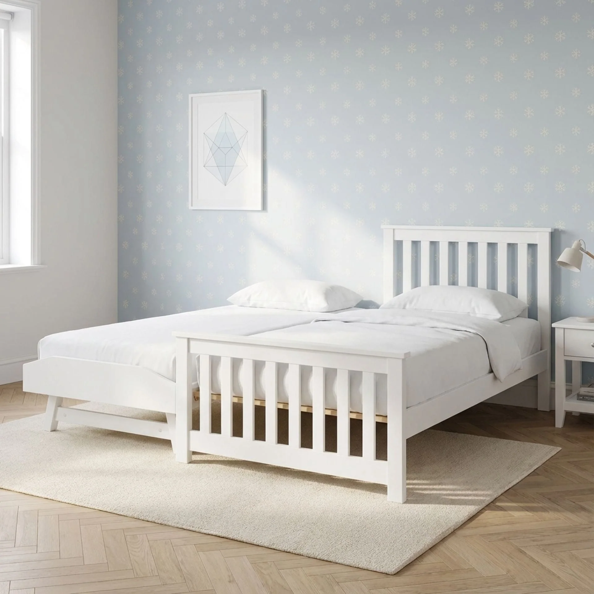 Hobson Single Wooden Trundle Bed Frame - White - Image 4