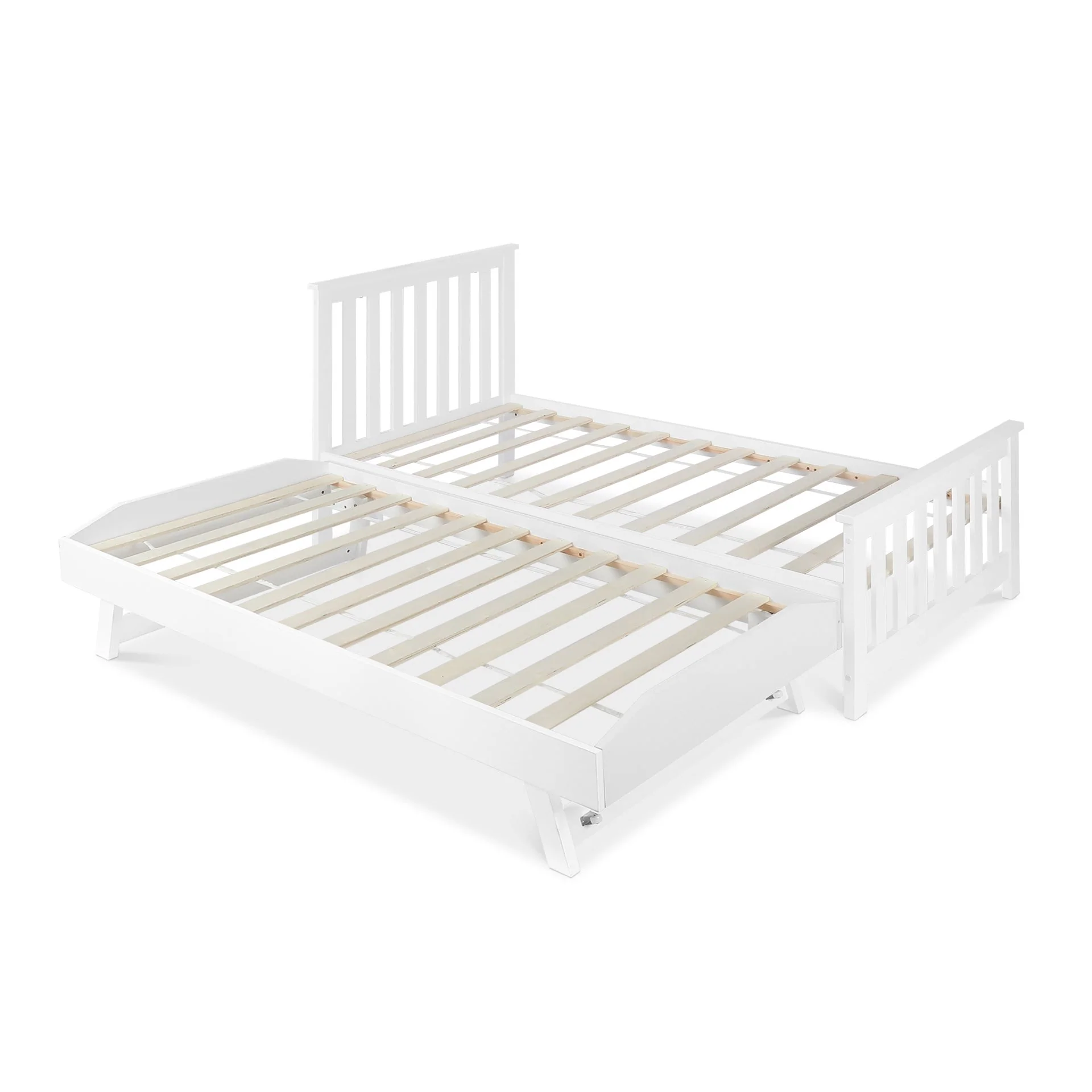 Hobson Single Wooden Trundle Bed Frame - White - Image 6