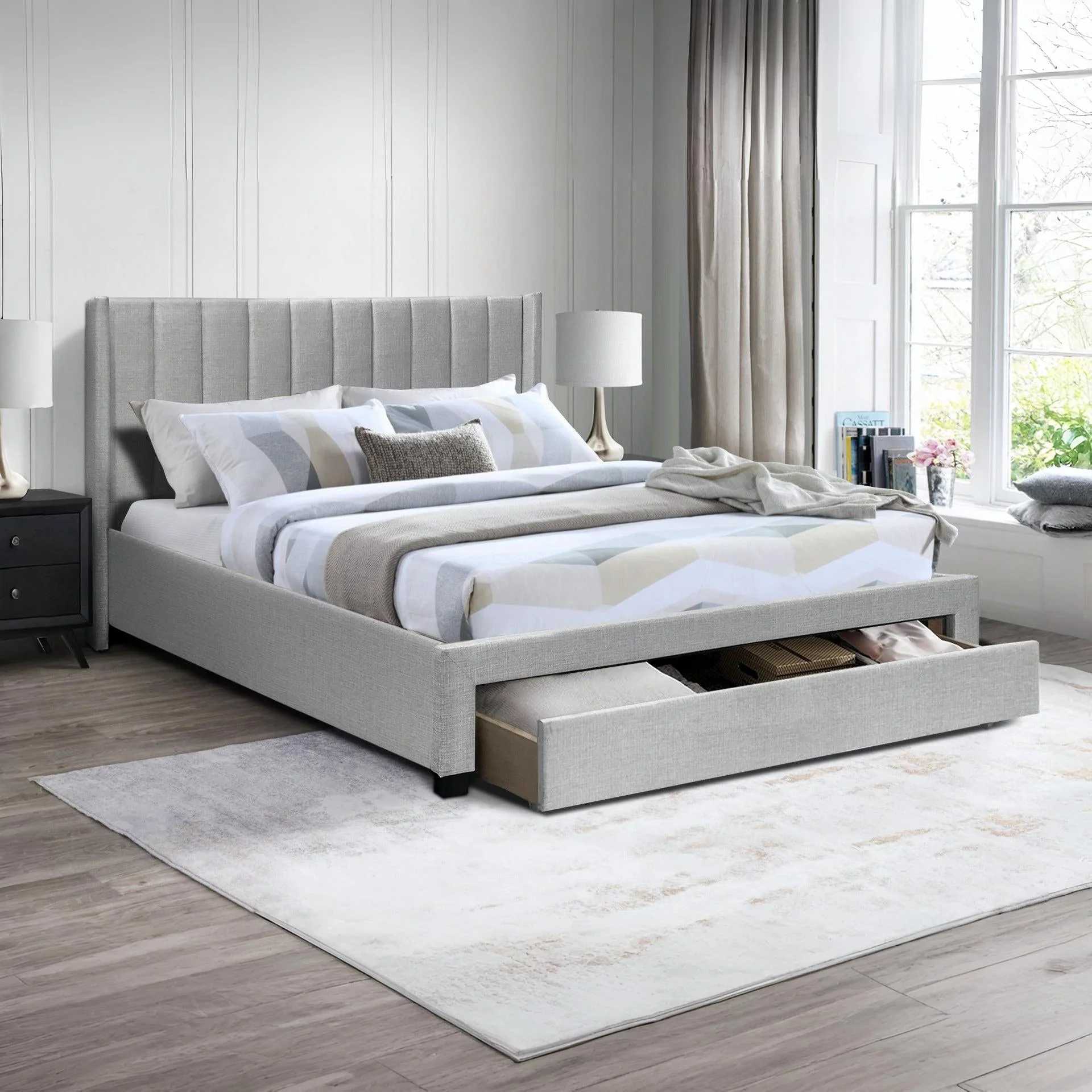 Hogan Super King Bed Frame with Storage - Light Grey