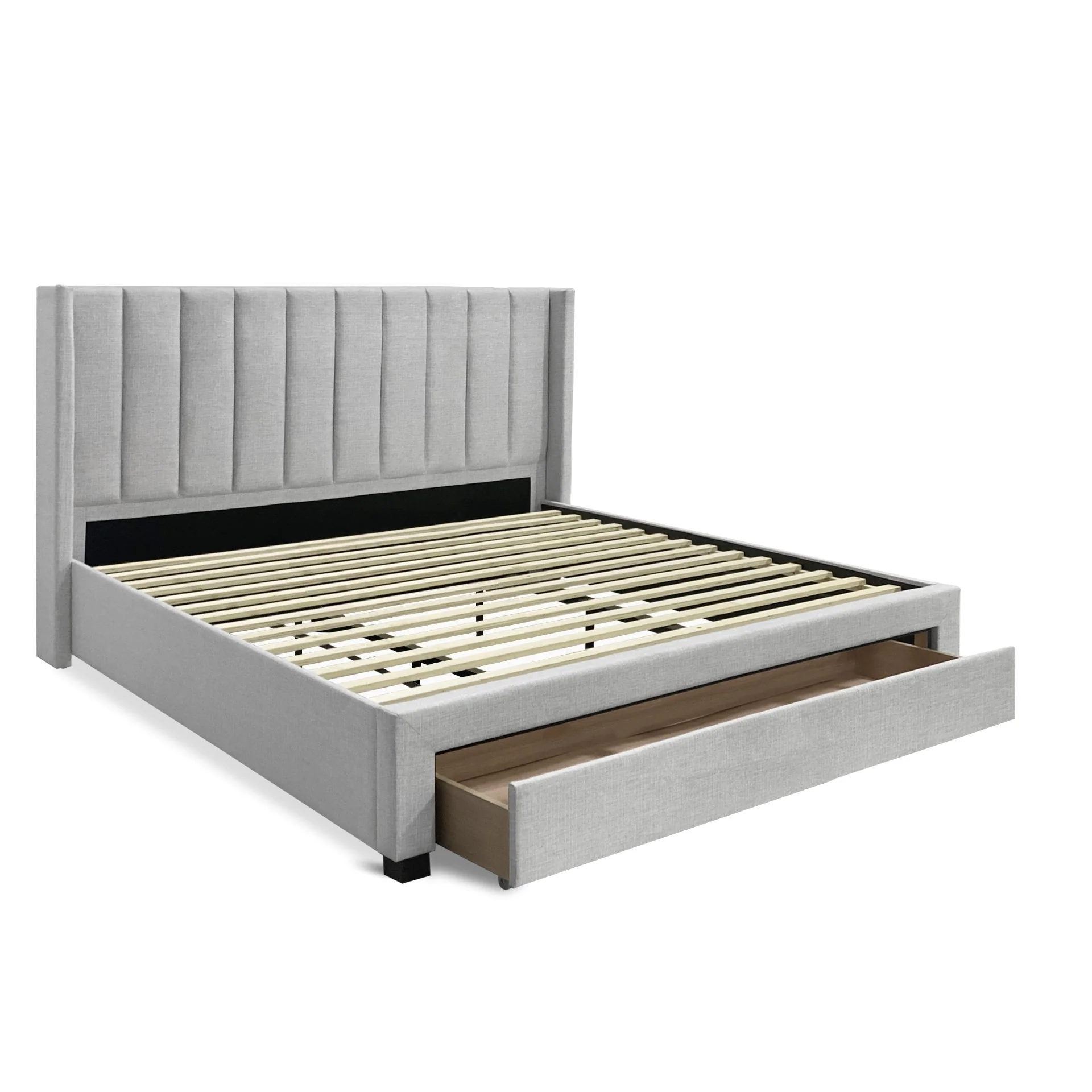 Hogan Super King Bed Frame with Storage - Light Grey - Image 3