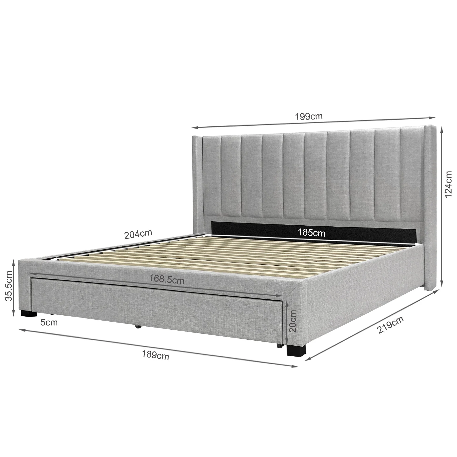 Hogan Super King Bed Frame with Storage - Light Grey - Image 6