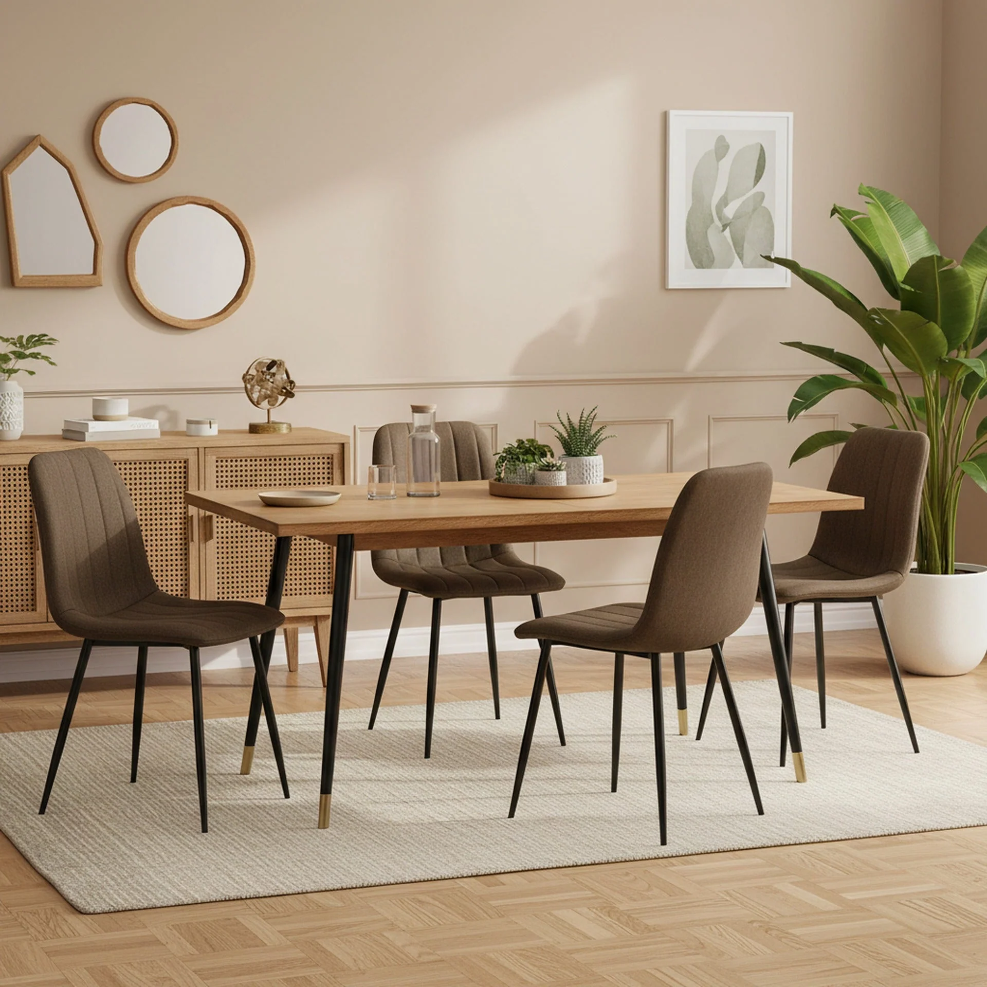 Holland Fabric Dining Chair - Set of 4 - Brown - Image 3