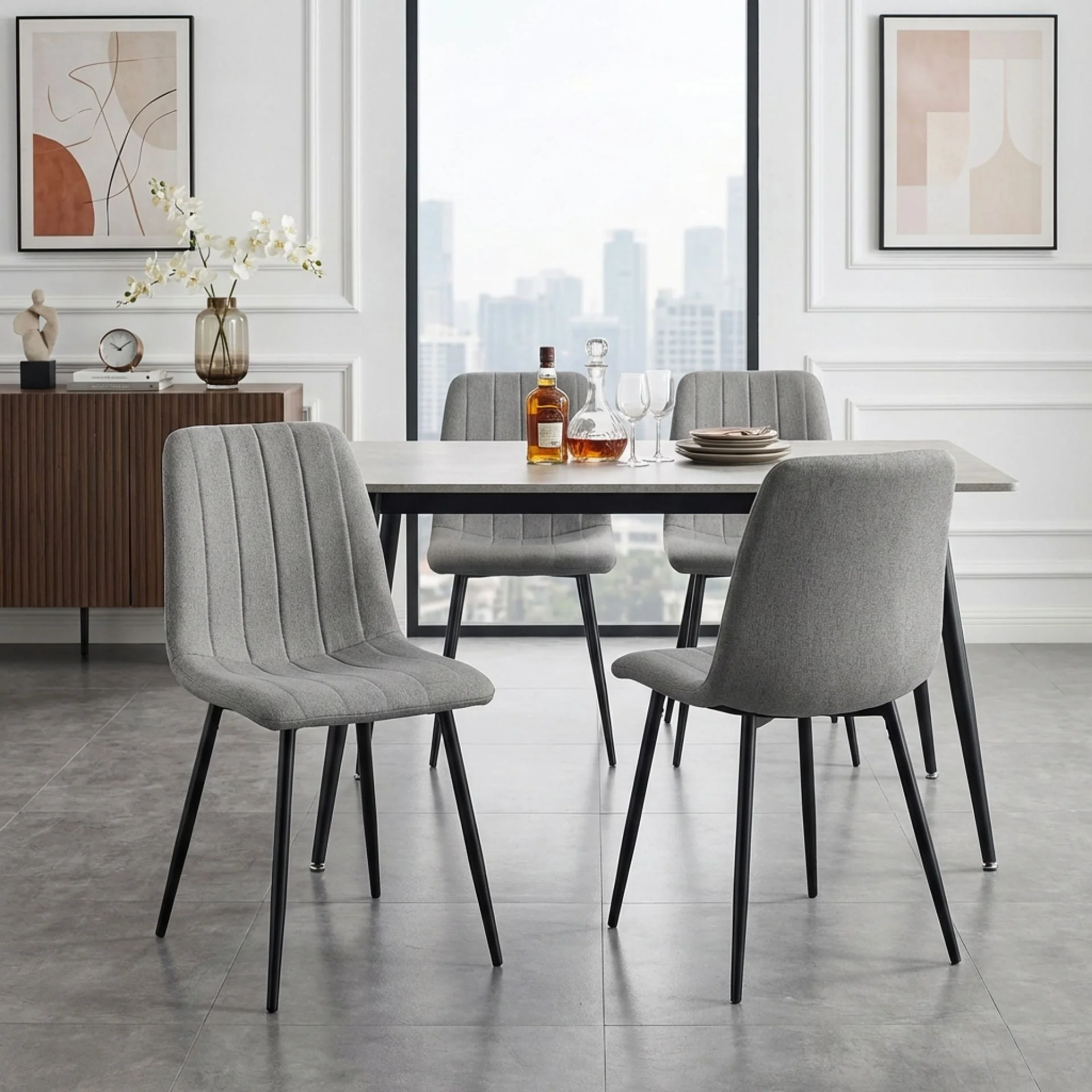 Holland Fabric Dining Chair - Set of 4 - Grey - Image 6