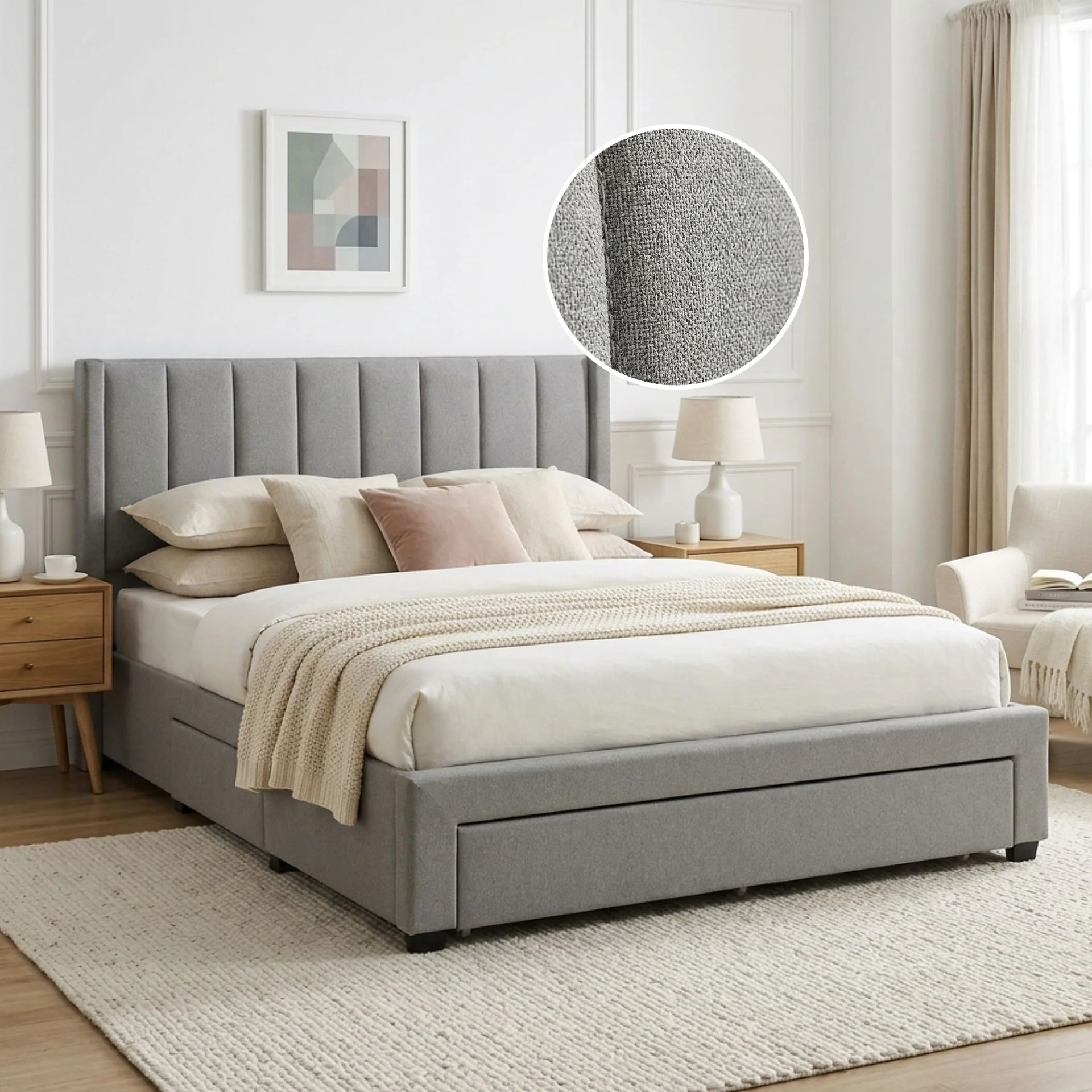 Hopkins Queen Bed Frame with Storage - Light Grey - Image 2