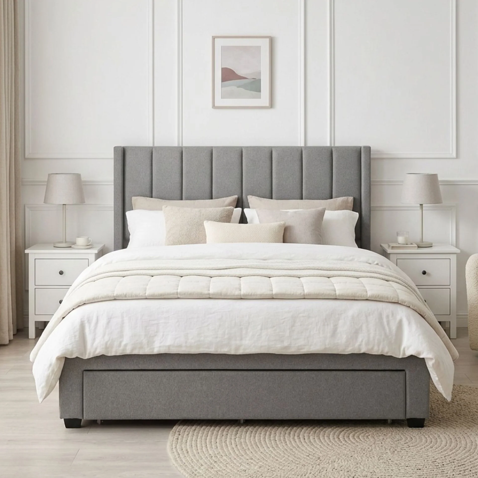 Hopkins Queen Bed Frame with Storage - Light Grey - Image 3
