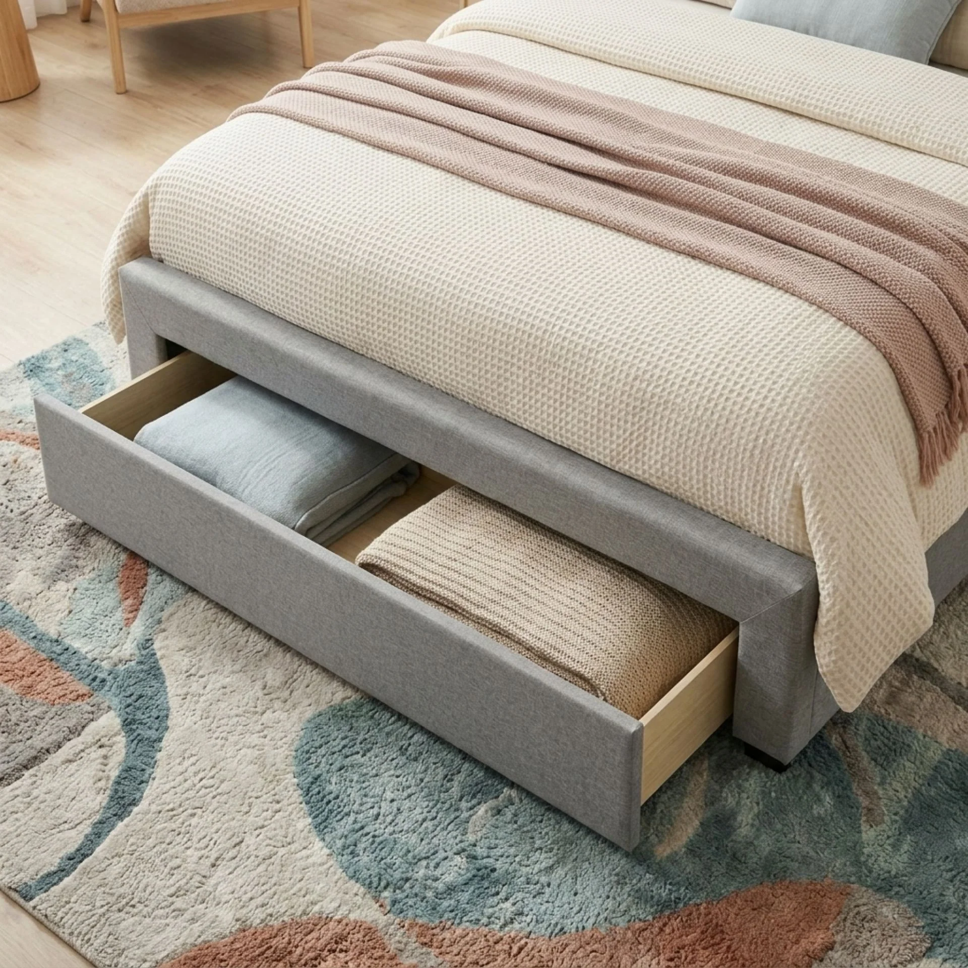 Hopkins Queen Bed Frame with Storage - Light Grey - Image 7