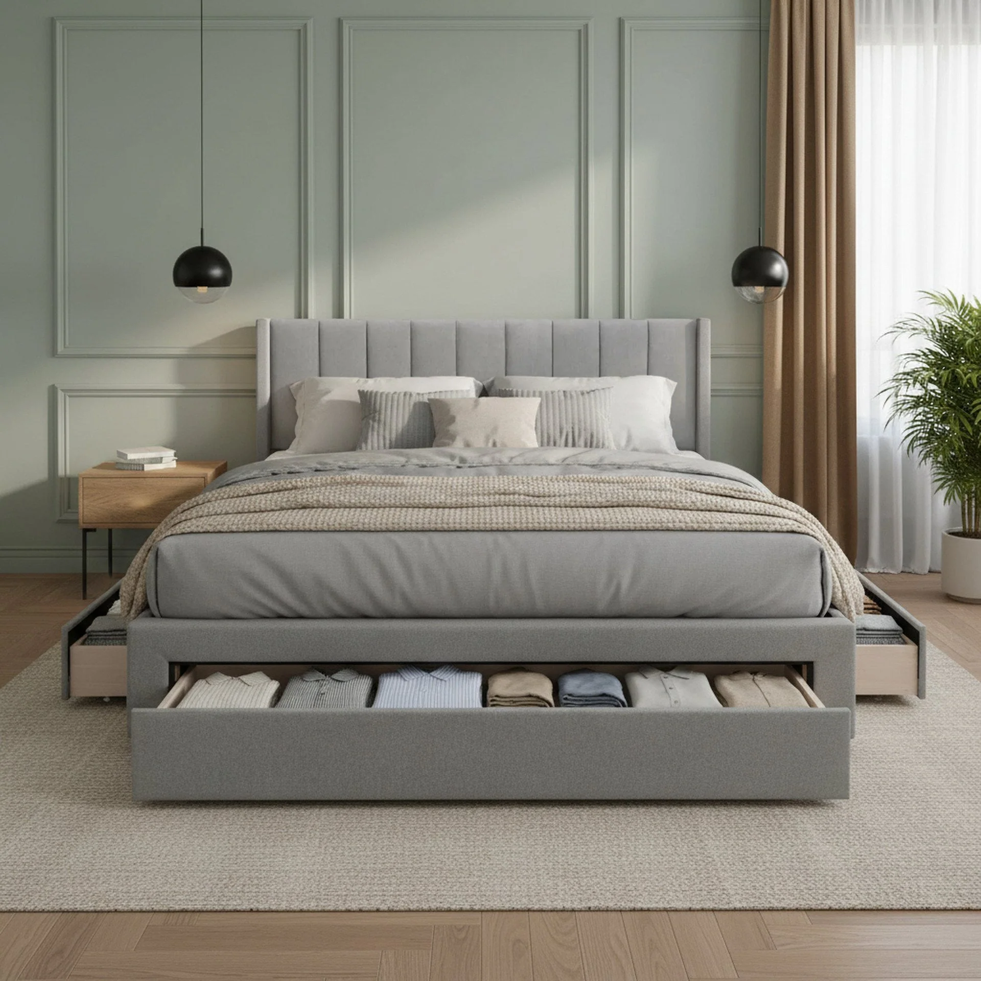 Hopkins Super King Bed Frame with Storage - Light Grey - Image 3