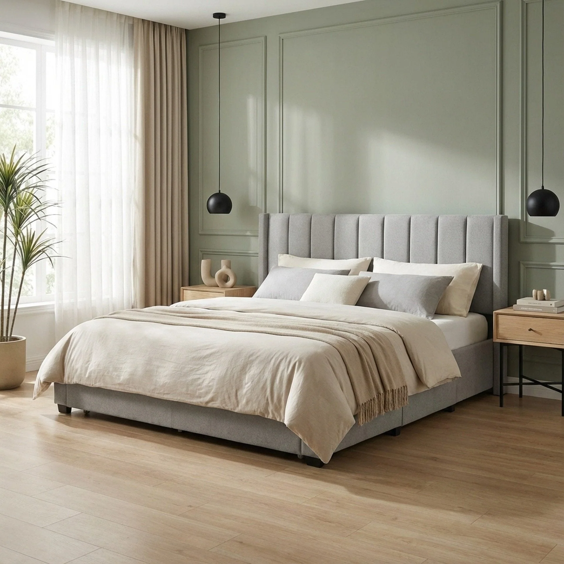 Hopkins Super King Bed Frame with Storage - Light Grey - Image 4
