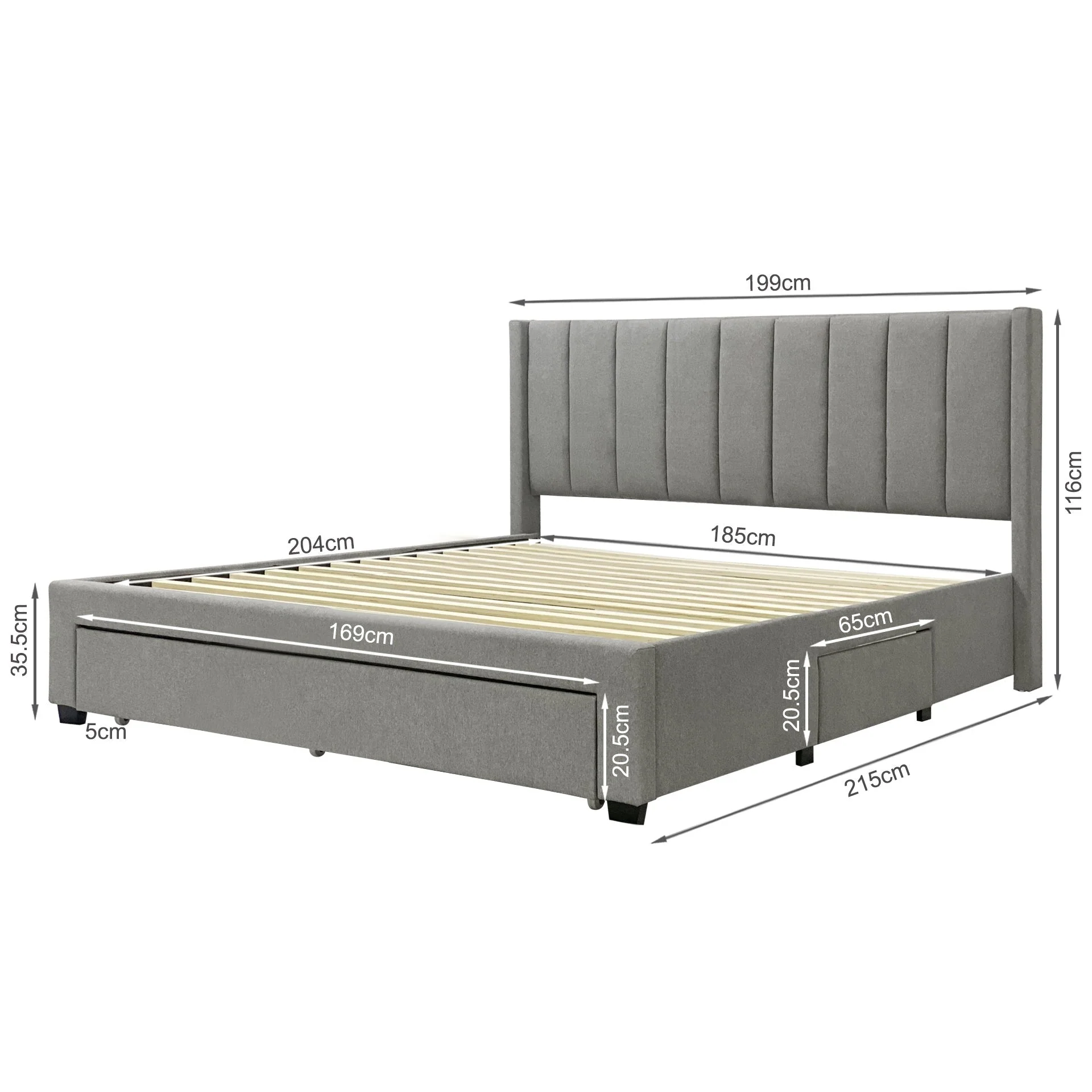 Hopkins Super King Bed Frame with Storage - Light Grey - Image 8