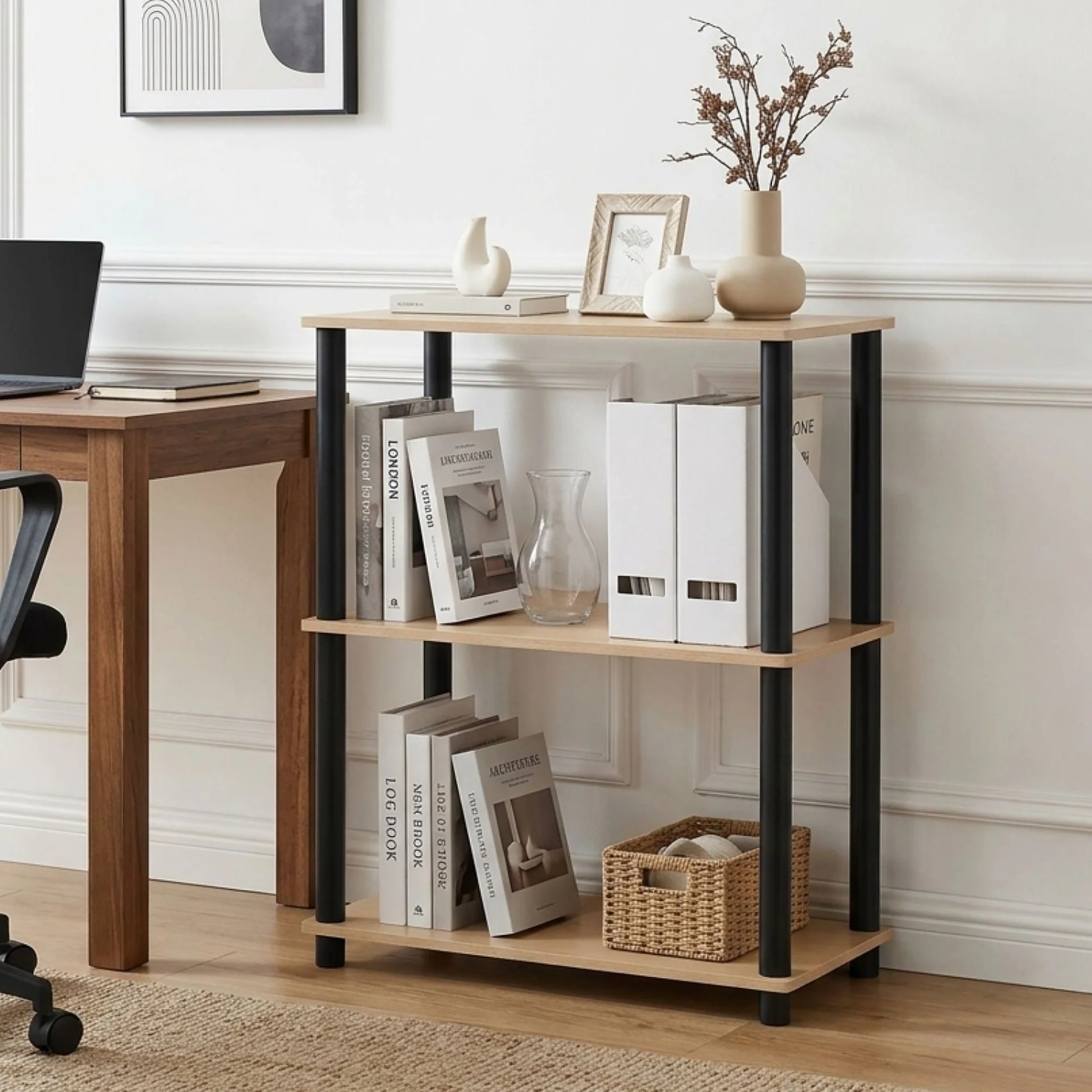 Horeke 3 Tier Flexi Storage Rack - Oak + Black