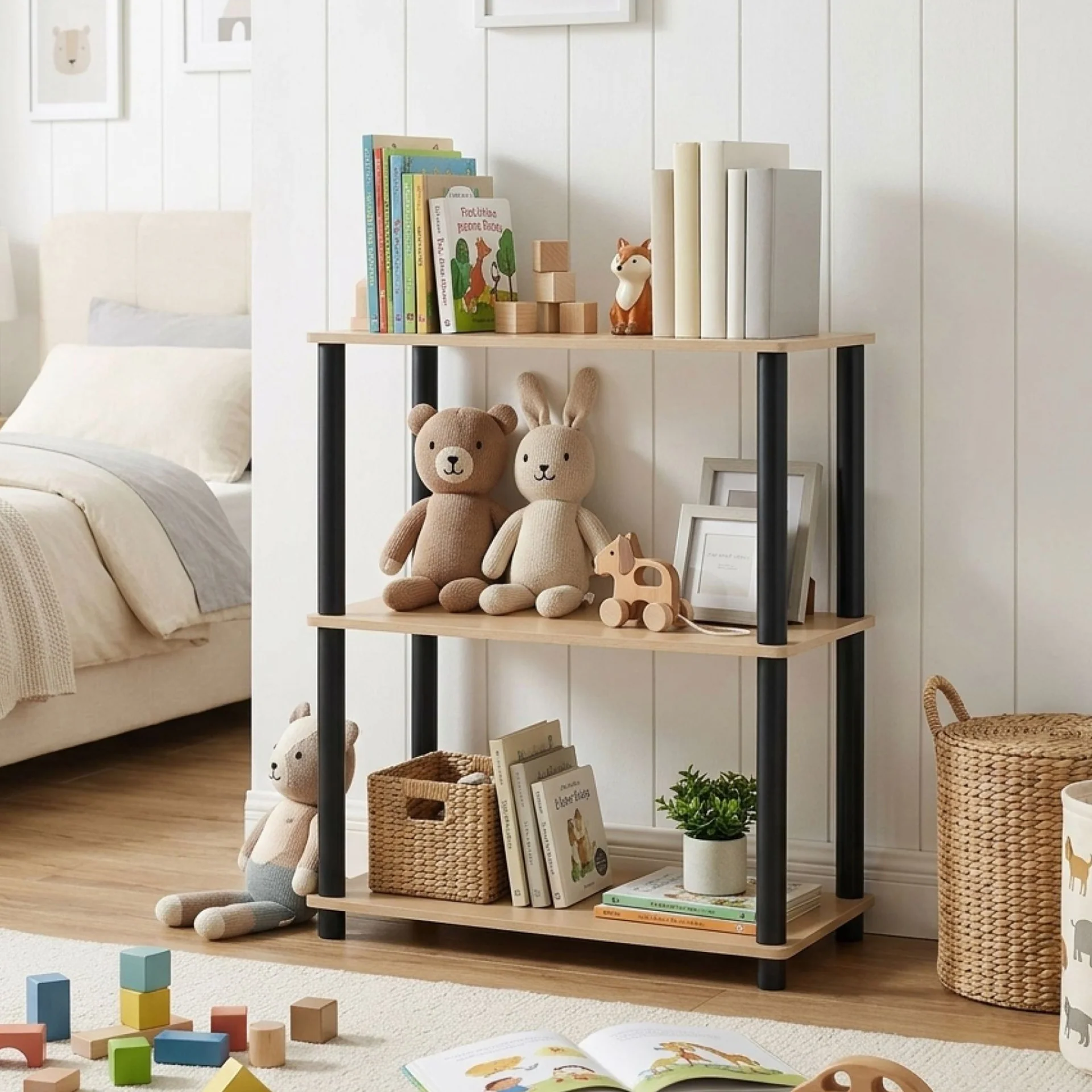 Horeke 3 Tier Flexi Storage Rack - Oak + Black - Image 3