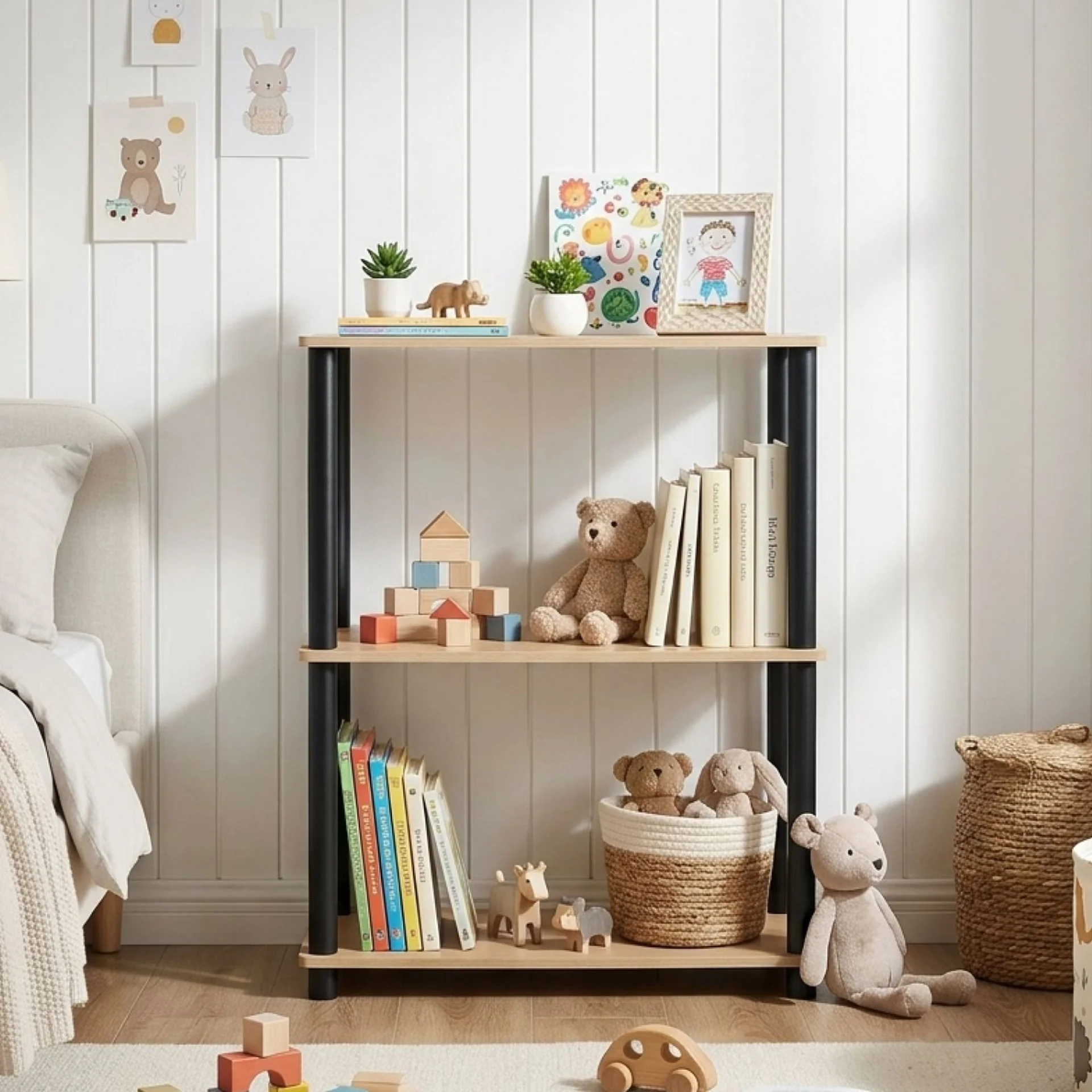 Horeke 3 Tier Flexi Storage Rack - Oak + Black - Image 4