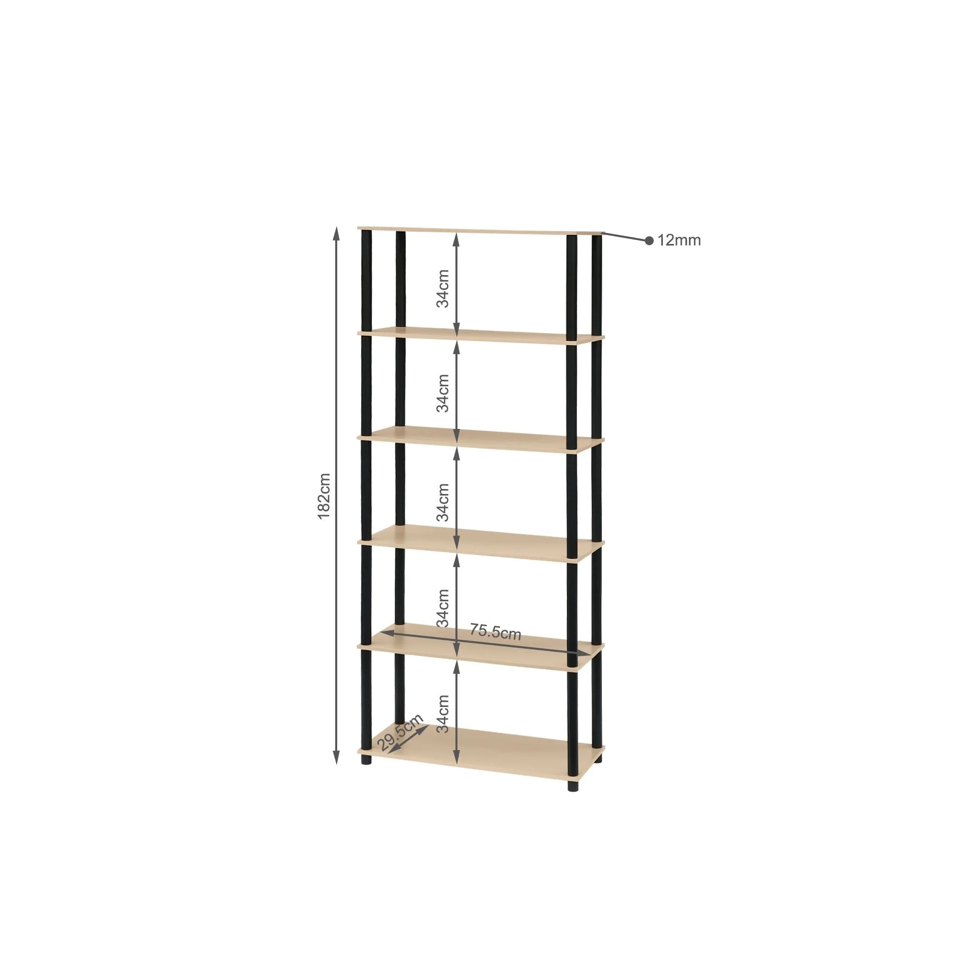 Horeke 6 Tier Flexi Storage Rack - Oak + Black - Image 10