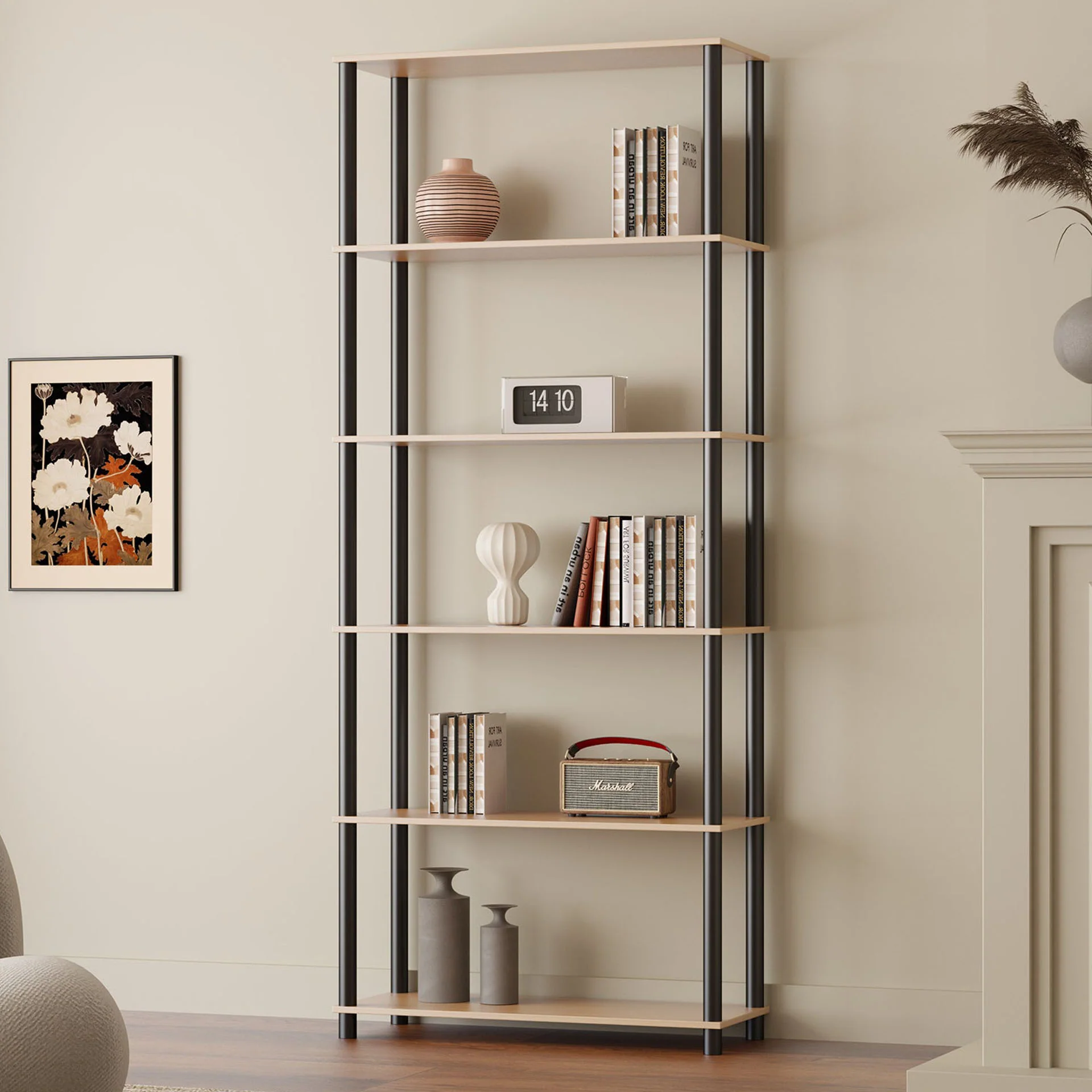 Horeke 6 Tier Flexi Storage Rack - Oak + Black - Image 4