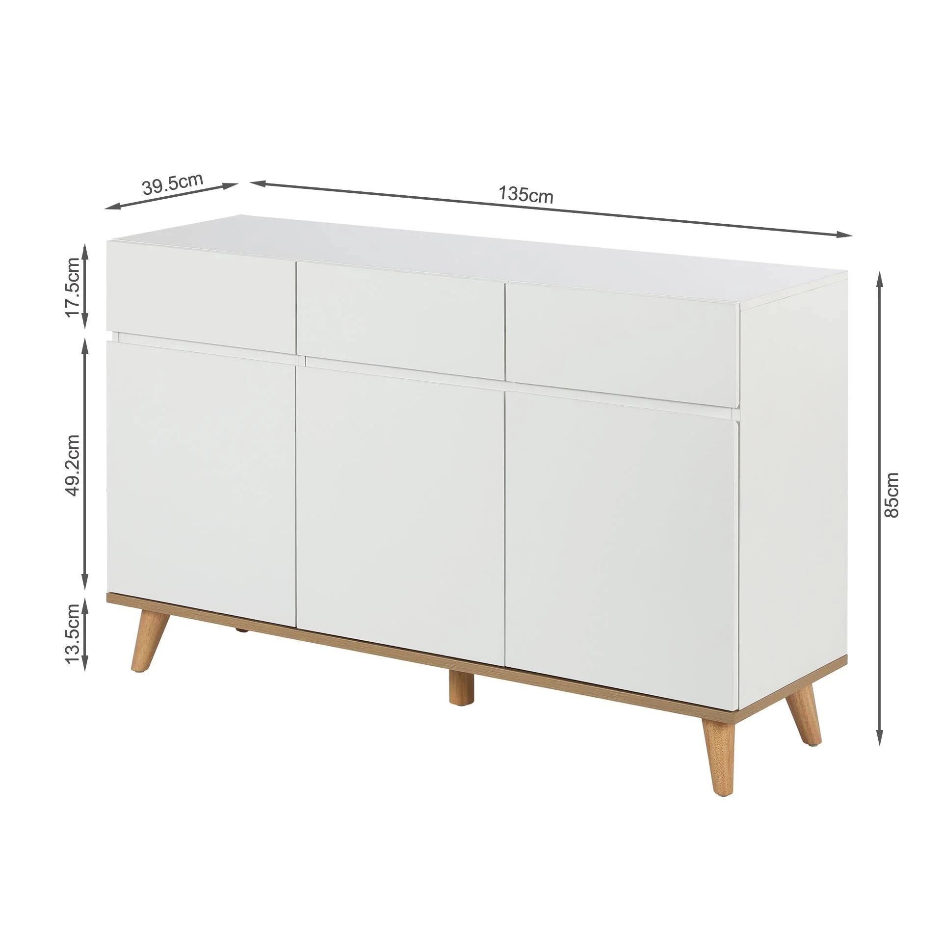 Hudson 1.35m Sideboard Buffet Table - White - Image 10