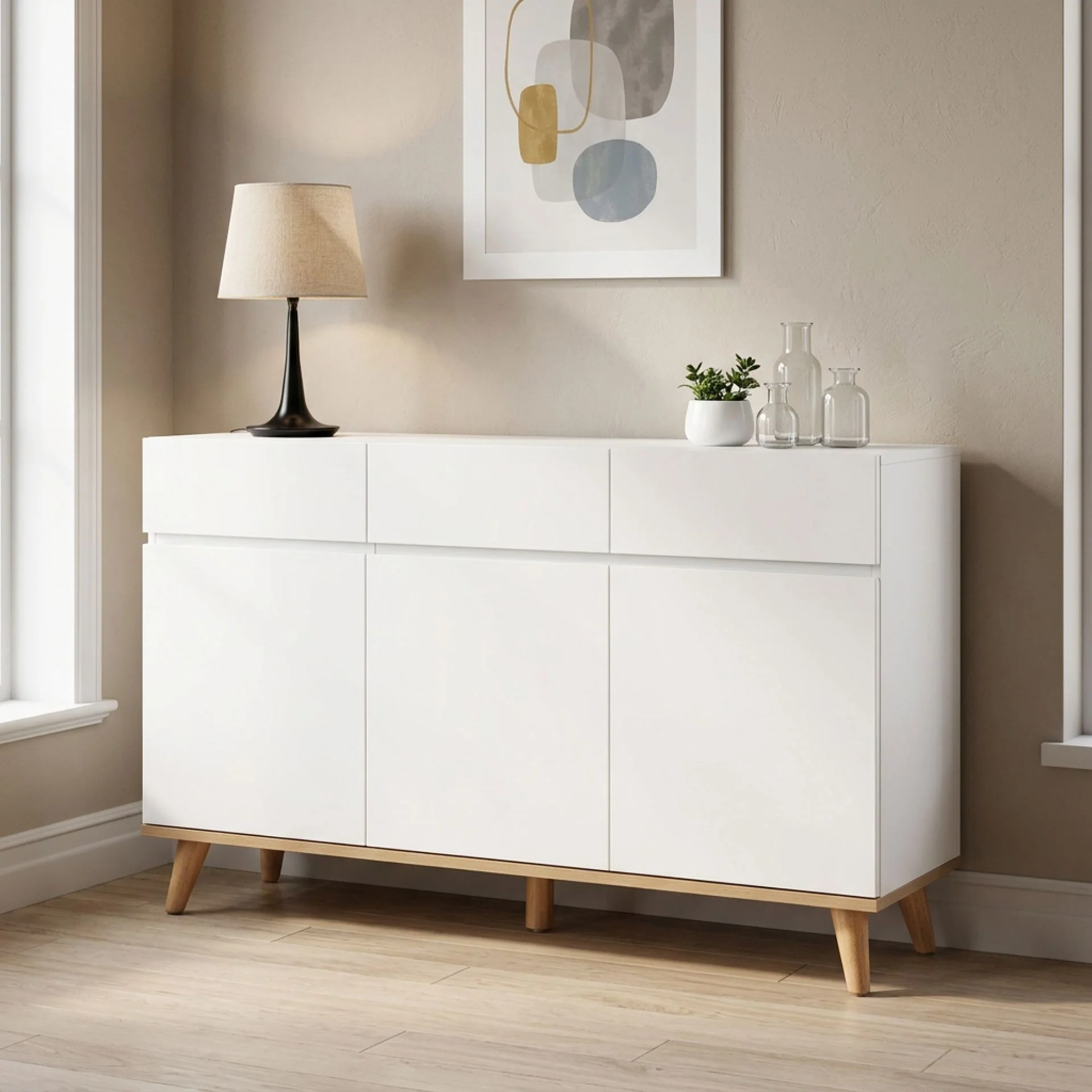 Hudson 1.35m Sideboard Buffet Table - White - Image 2