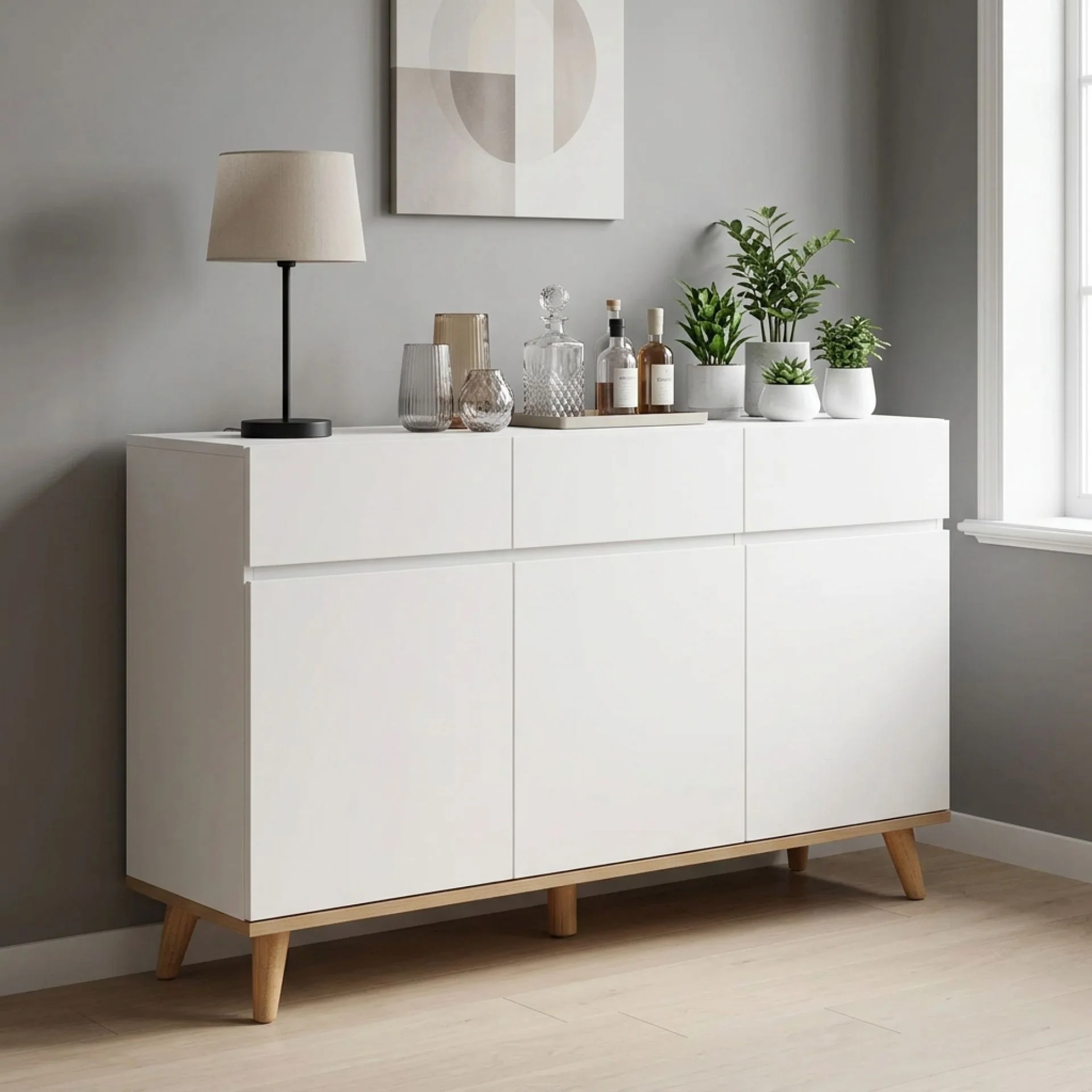 Hudson 1.35m Sideboard Buffet Table - White - Image 3