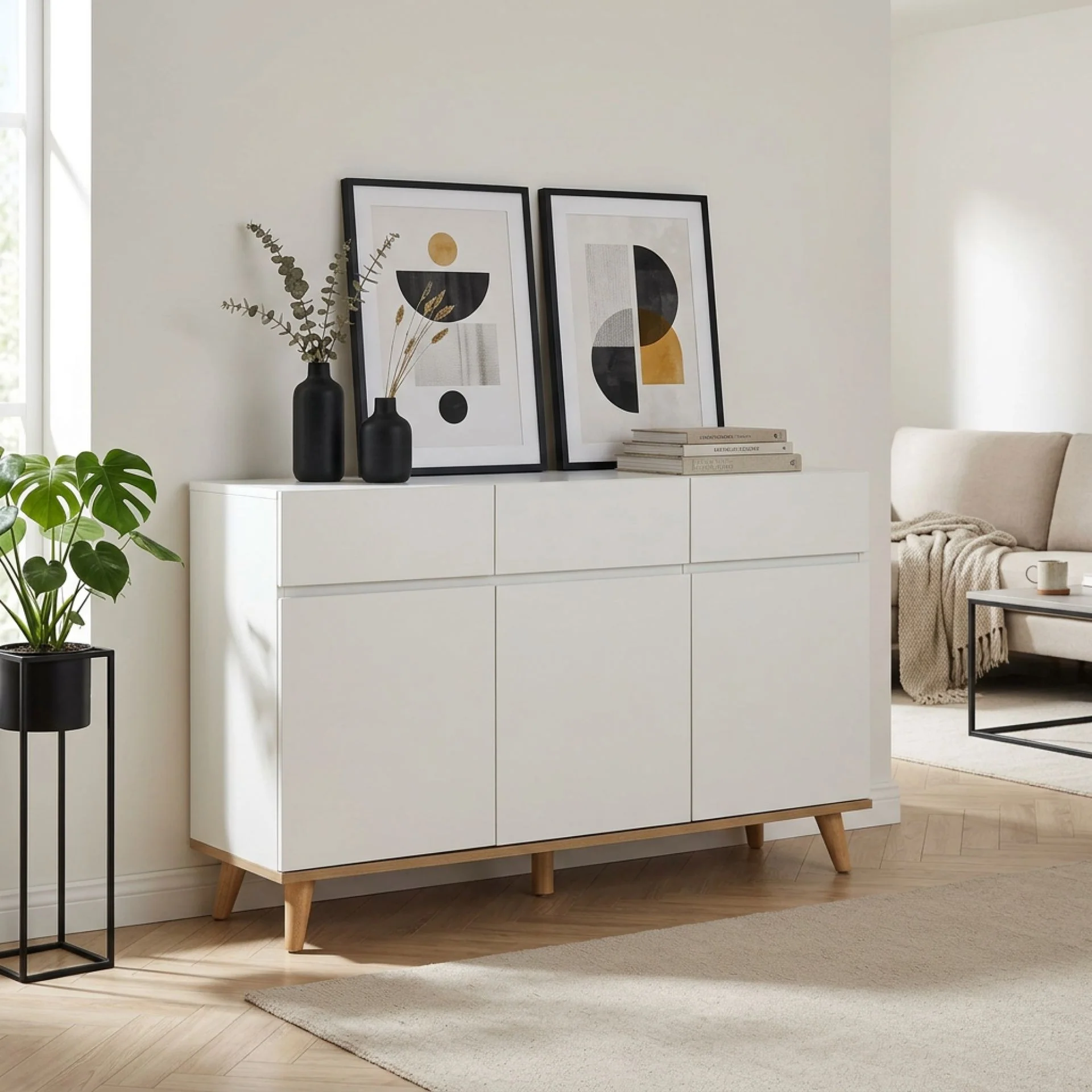Hudson 1.35m Sideboard Buffet Table - White - Image 4