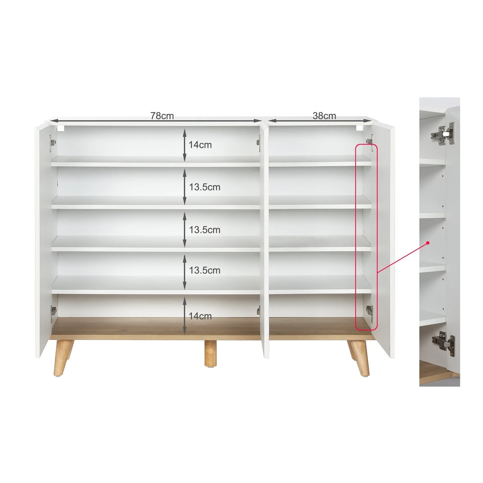 Hudson 3 Door Shoe Cabinet Storage Rack - White - Image 14
