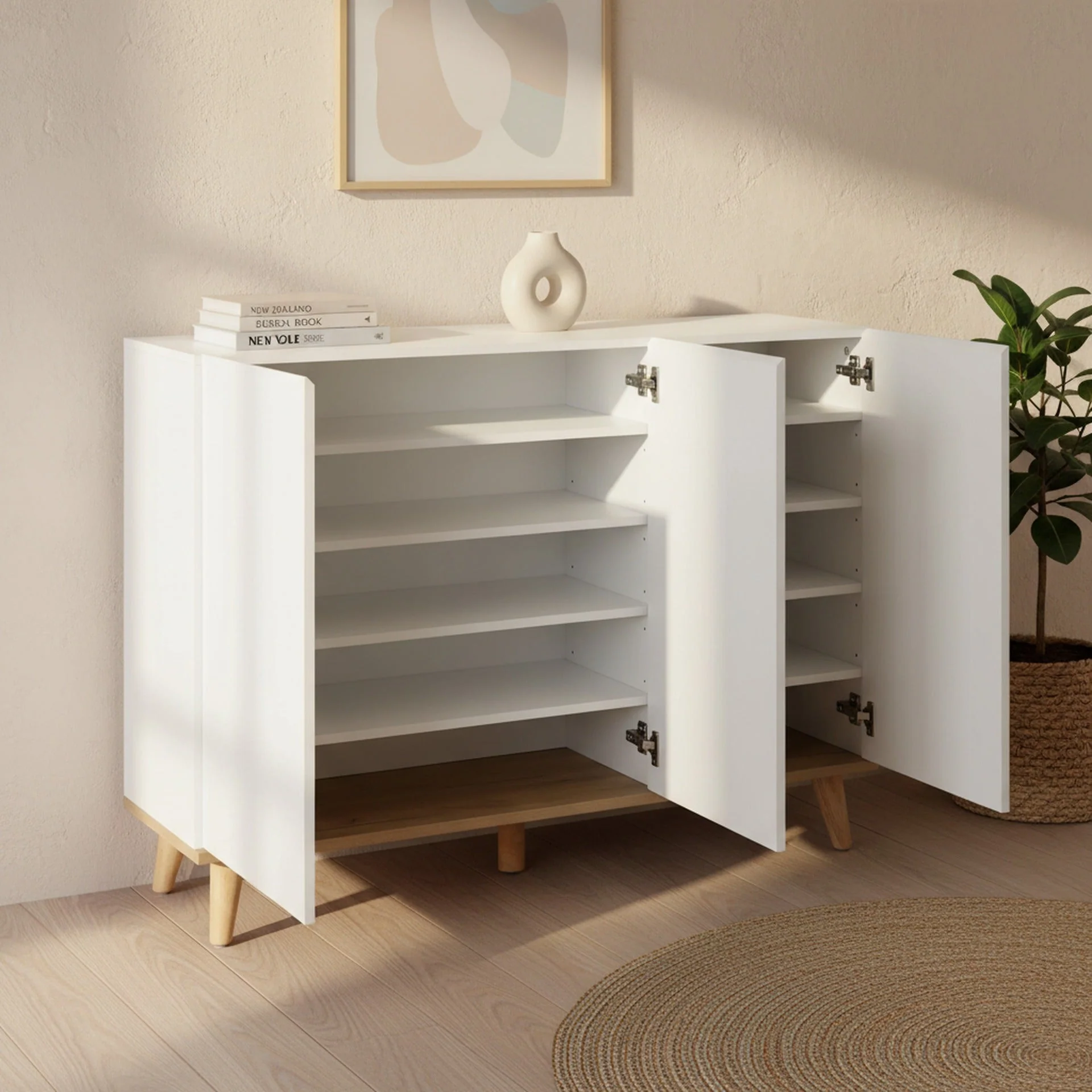 Hudson 3 Door Shoe Cabinet Storage Rack - White - Image 2