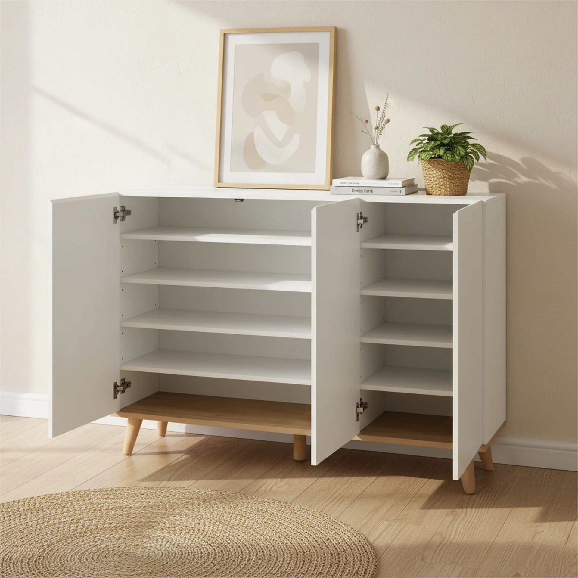 Hudson 3 Door Shoe Cabinet Storage Rack - White - Image 7