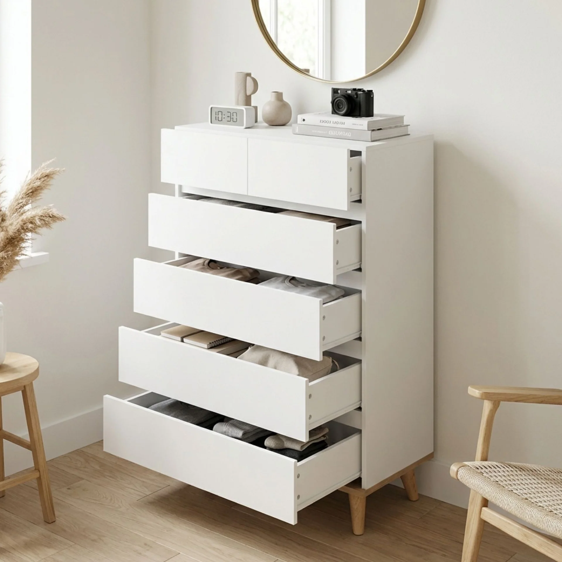 Hudson 6 Drawers Tallboy - White - Image 2