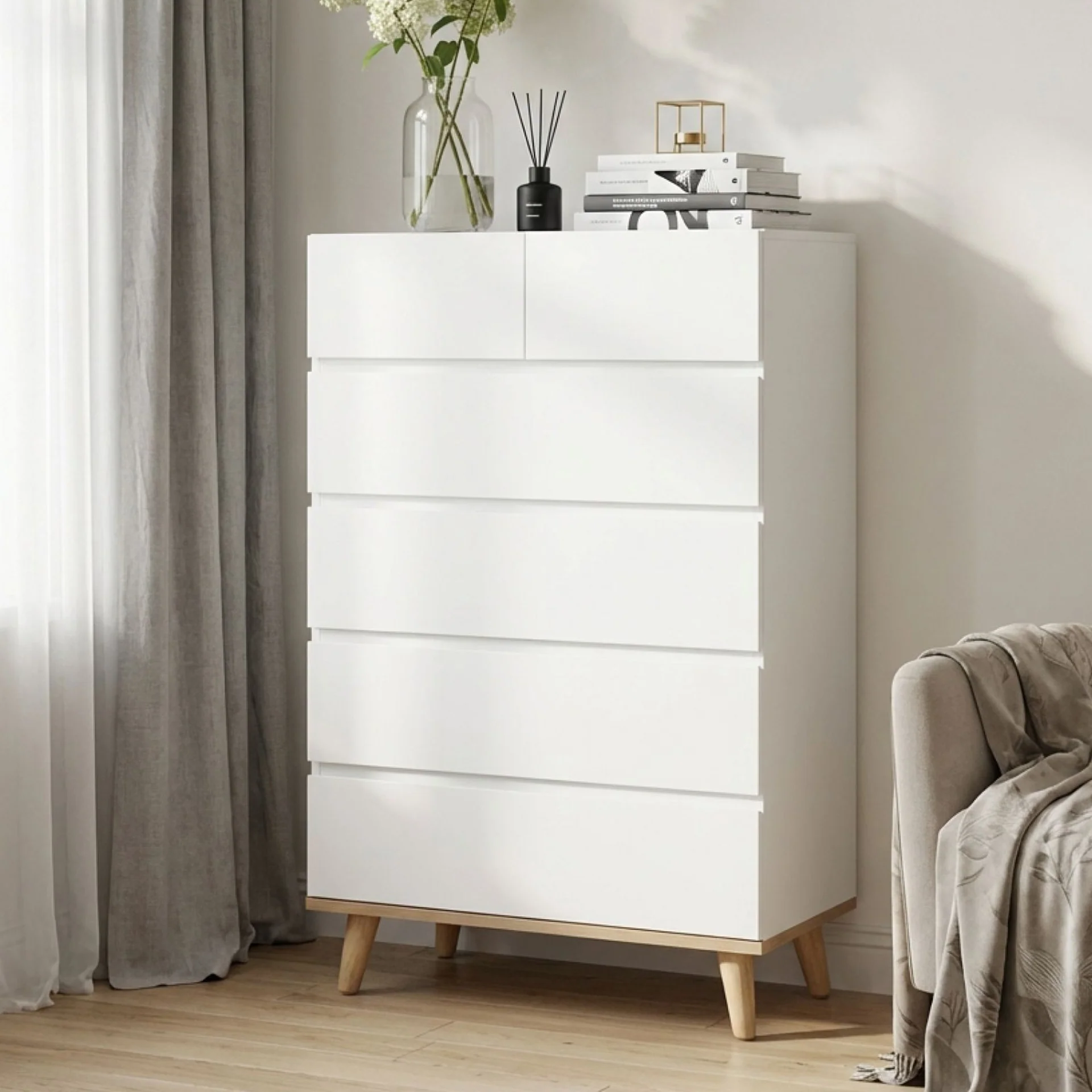 Hudson 6 Drawers Tallboy - White - Image 3