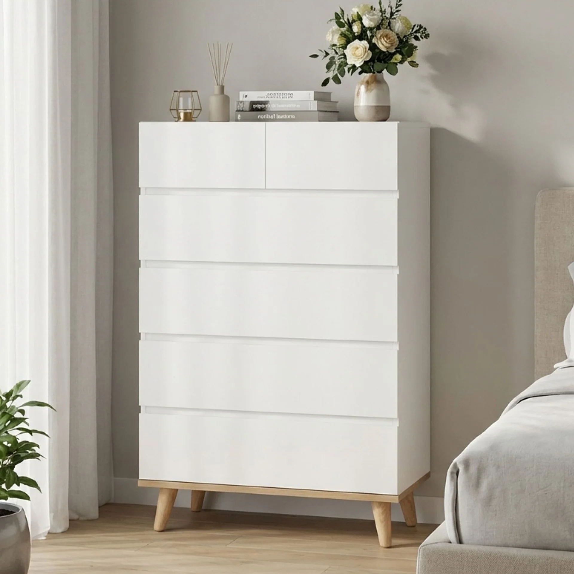 Hudson 6 Drawers Tallboy - White - Image 4