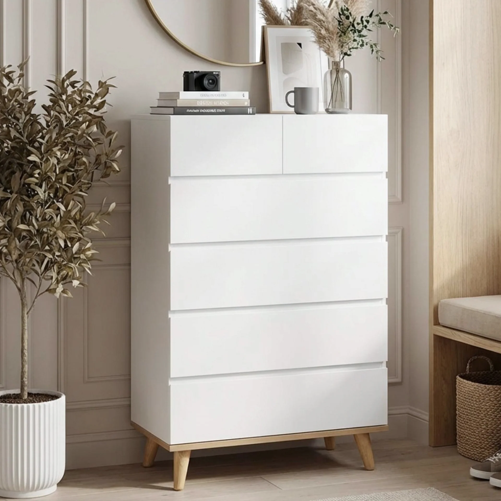 Hudson 6 Drawers Tallboy - White - Image 5